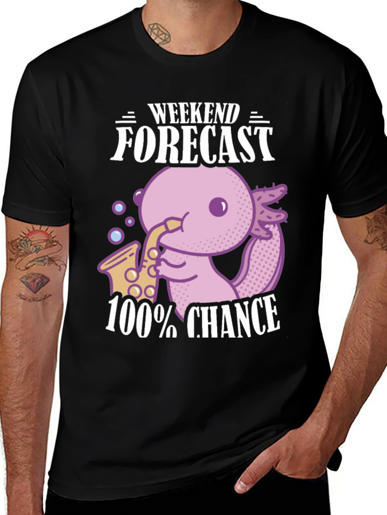 Variant 24 of Axolotl Saxophone Weekend Forecast T-Shirt