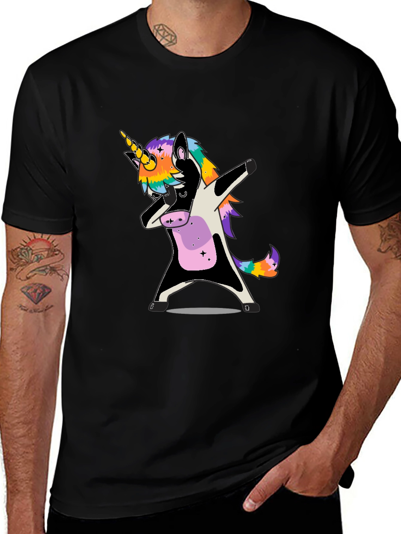 Variant 6 of Dabbing Unicorn Graphic Tee - Black Cotton T-Shirt