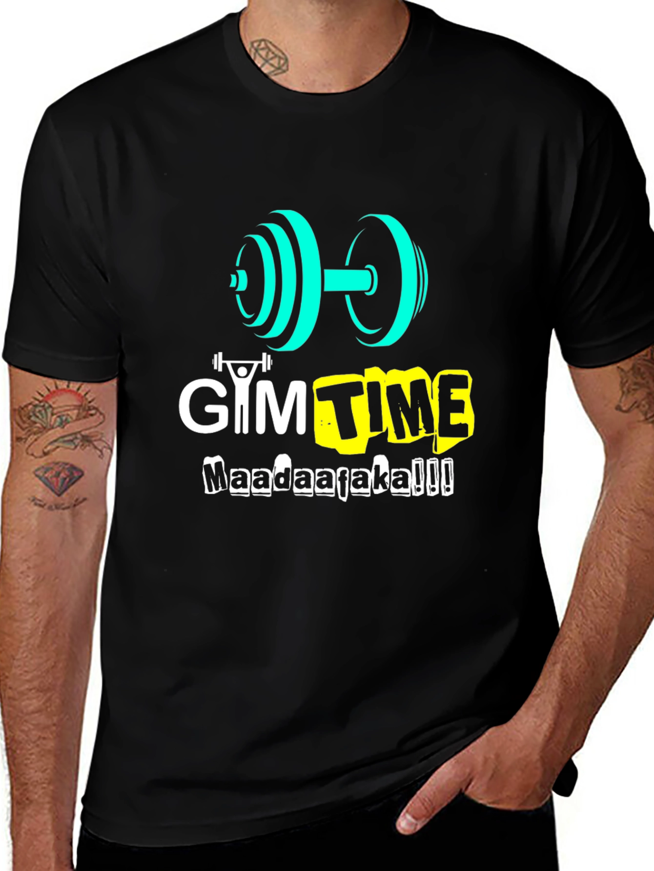 Variant 23 of Gym Time Tee - Maadaafaka!!! Black Cotton Workout Shirt