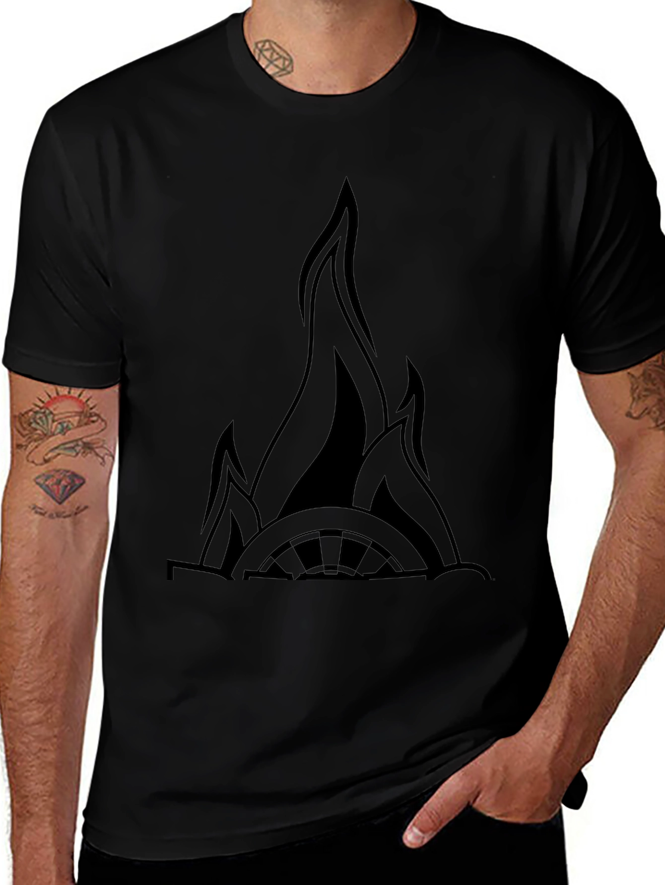 Variant 23 of Flaming Wheel Black Graphic Tee