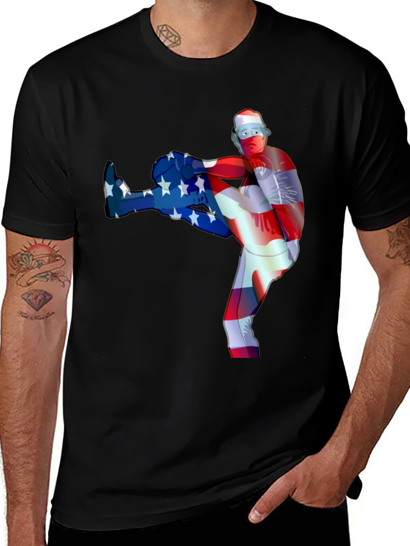 Variant 3 of Patriotic Baseball Pitcher Black T-Shirt