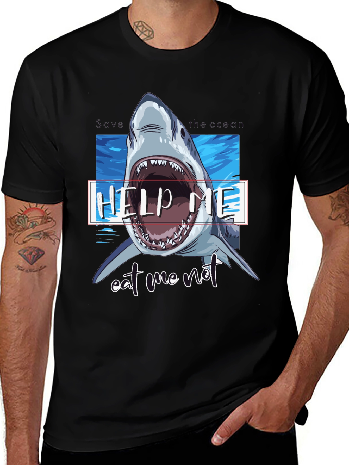 Variant 20 of Shark Graphic T-Shirt - Help Me, Eat Me Not!