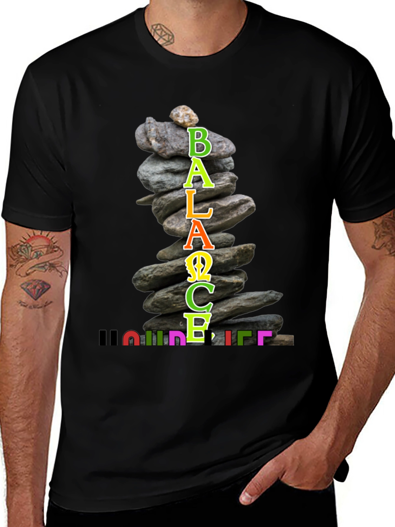 Variant 7 of Balance Your Life T-Shirt Zen Stacked Stone Design