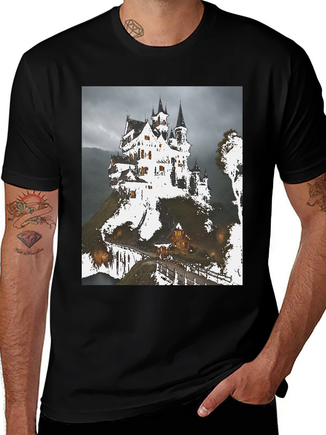 Variant 16 of Haunted Castle Graphic T-Shirt - Spooky Season Apparel