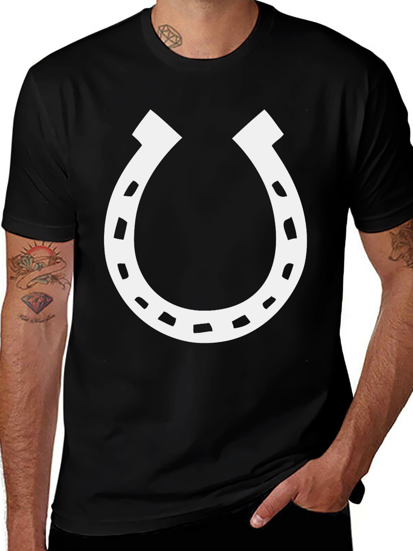 Variant 27 of Lucky Horseshoe Graphic Tee - Black Cotton Blend T-Shirt