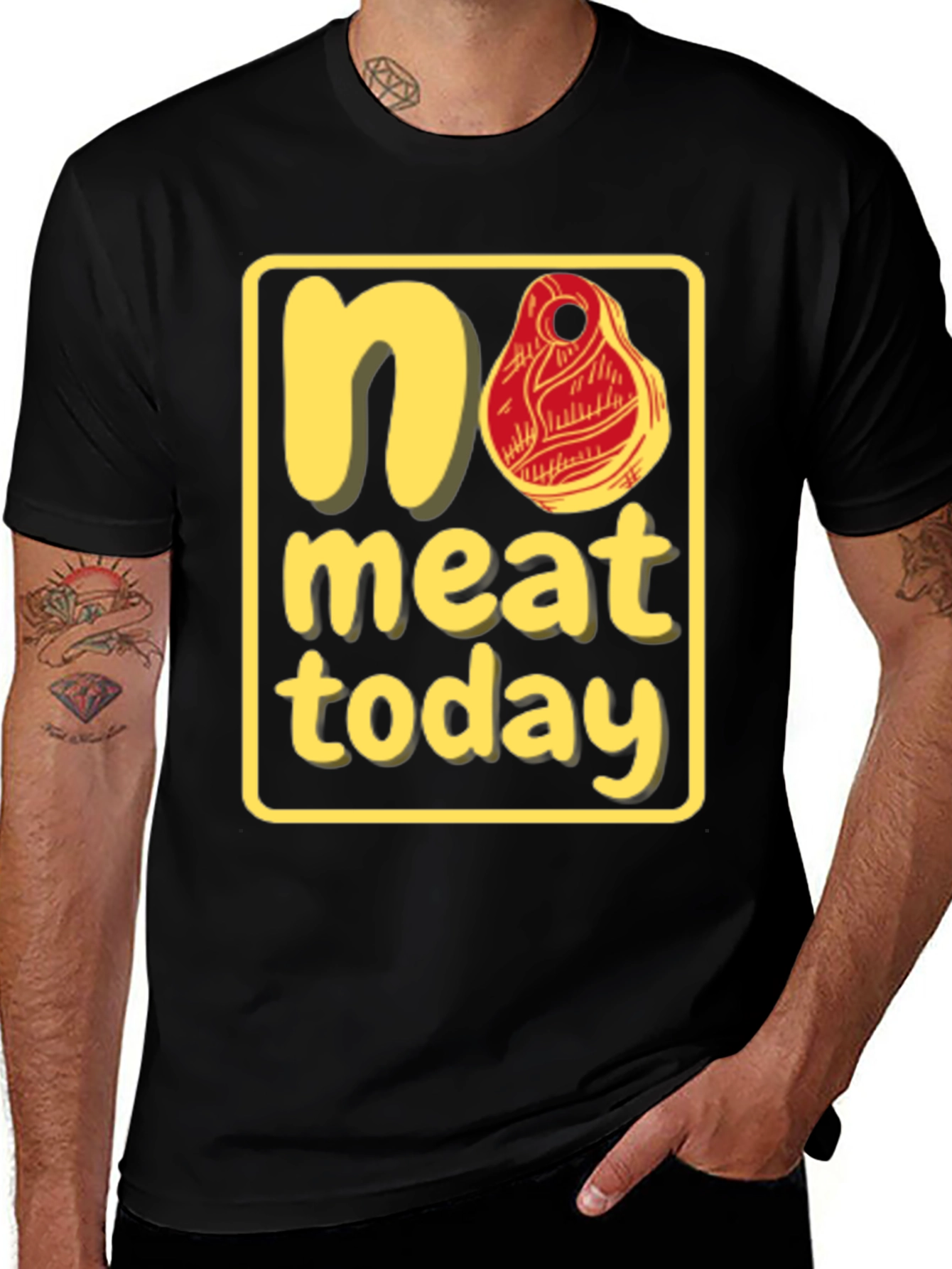 Variant 5 of No Meat Today Graphic T-Shirt - Black Cotton Tee
