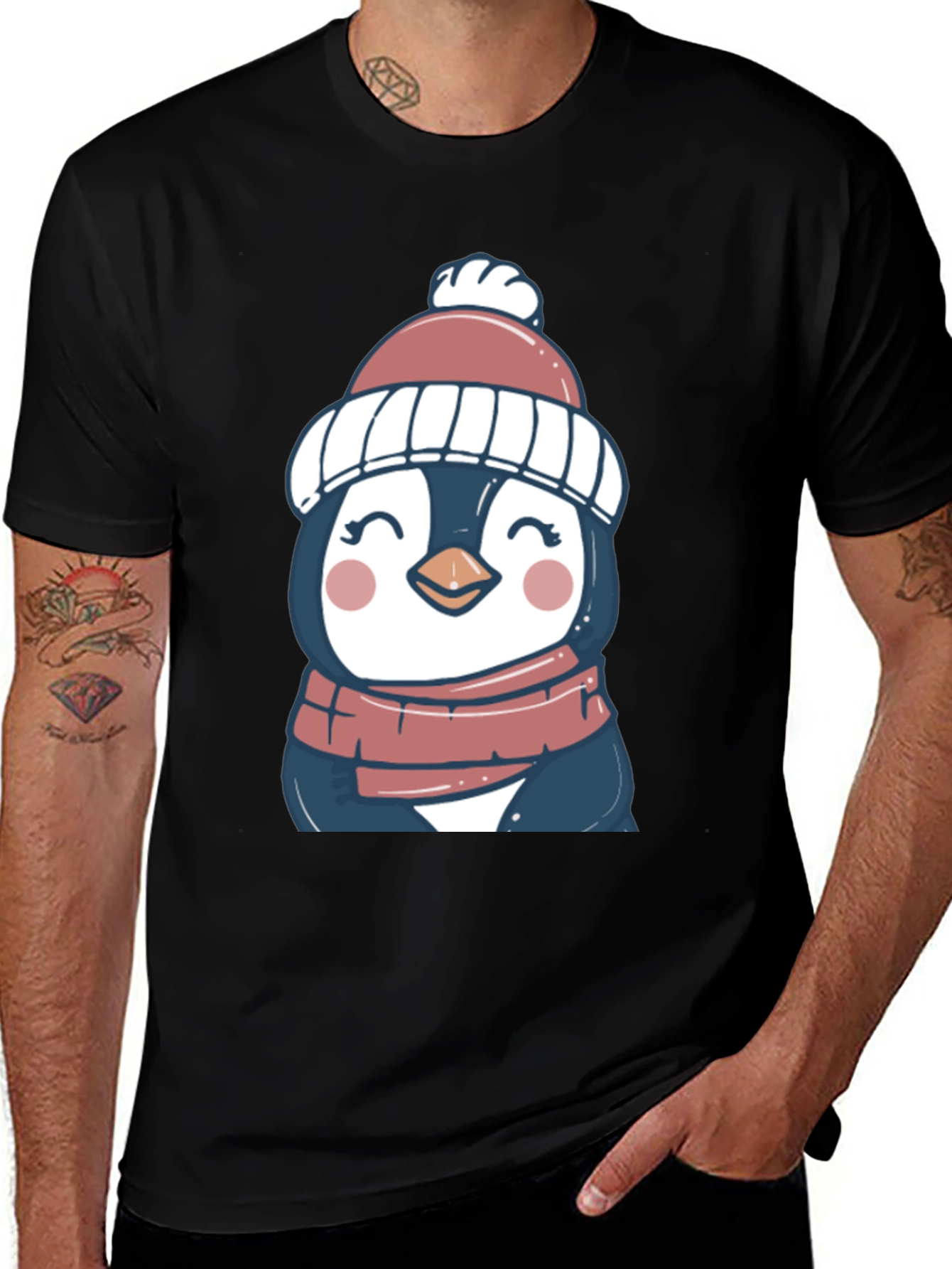 Variant 15 of Penguin in Hat Graphic Tee - Cute Winter Style