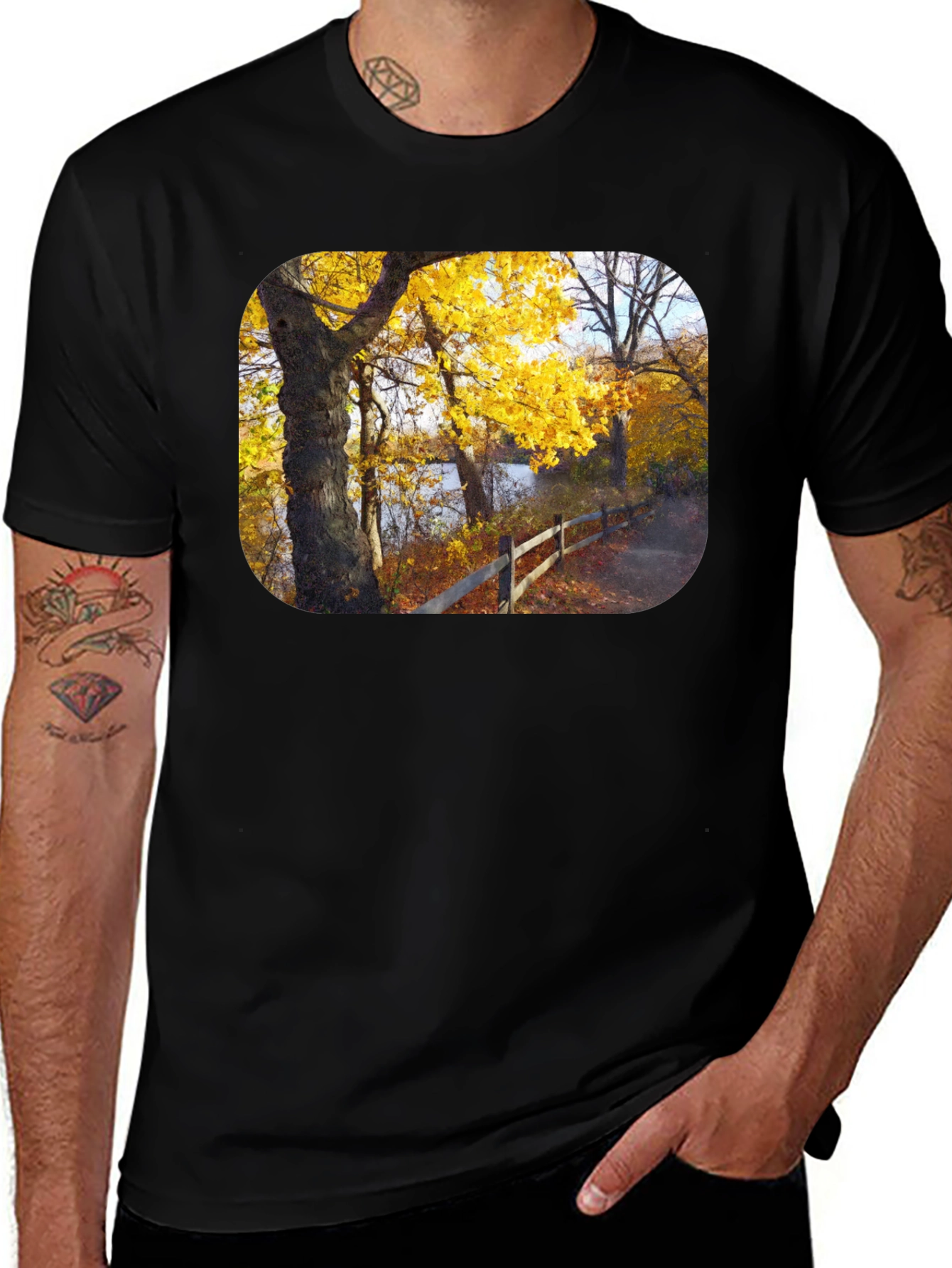 Variant 18 of Autumn Trees Graphic Tee - Nature Inspired Black T-Shirt