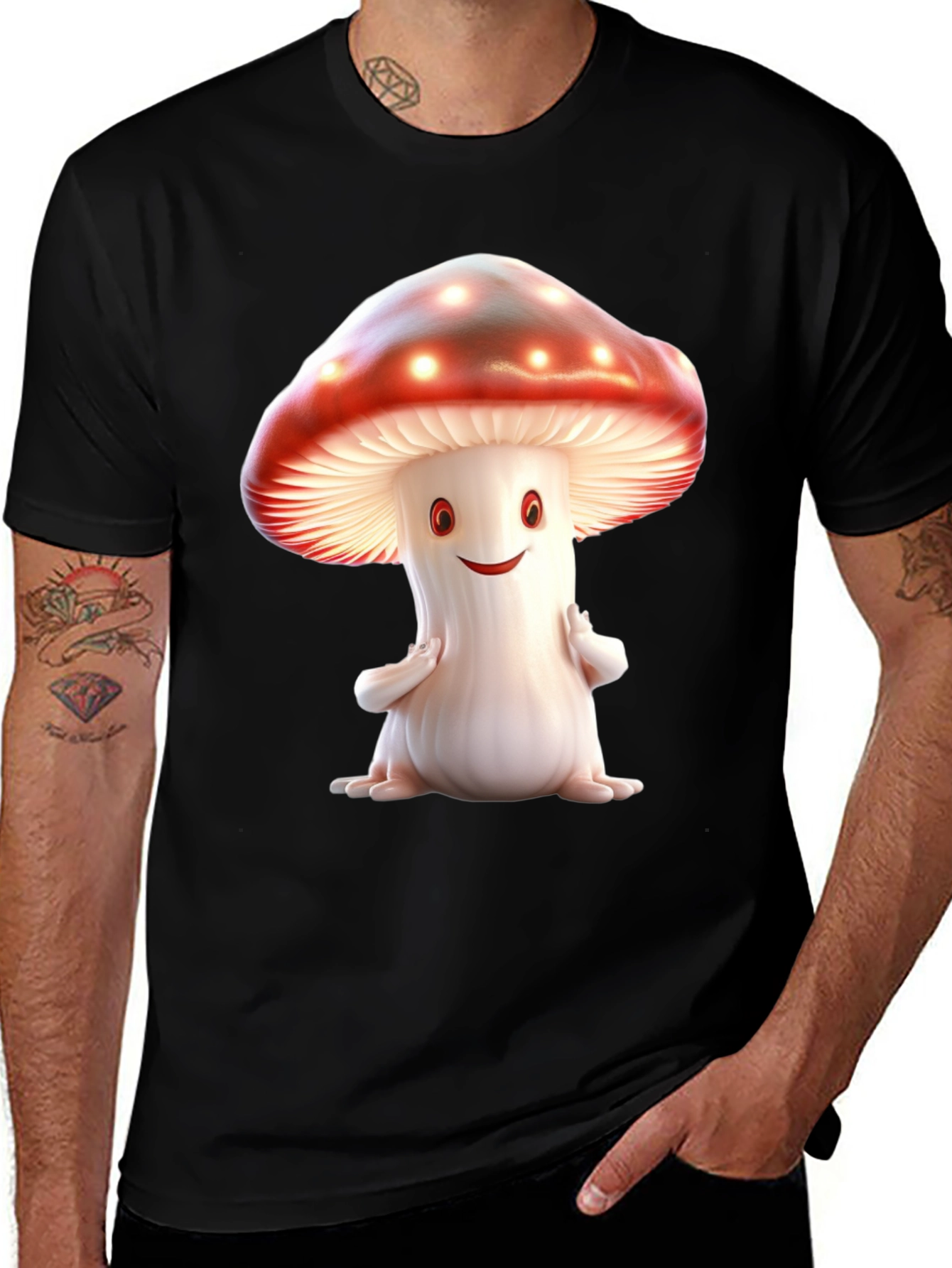 Variant 14 of Mushroom Graphic Tee - Fun Black T-Shirt