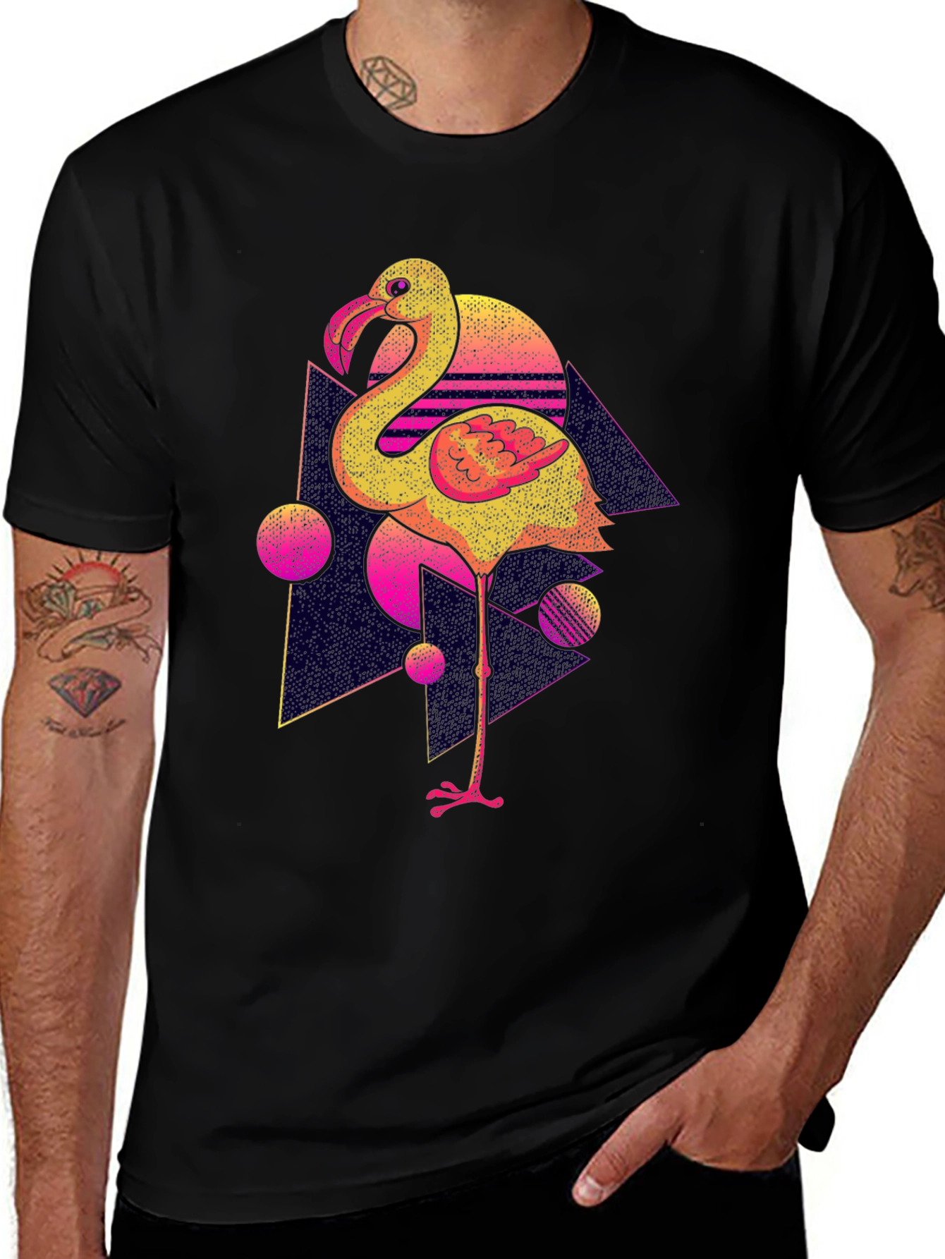 Retro Flamingo Graphic Tee - Black
