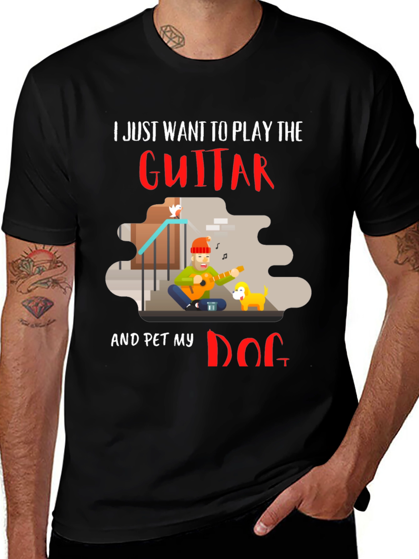 Variant 2 of Guitar and Dog Lover Graphic T-Shirt