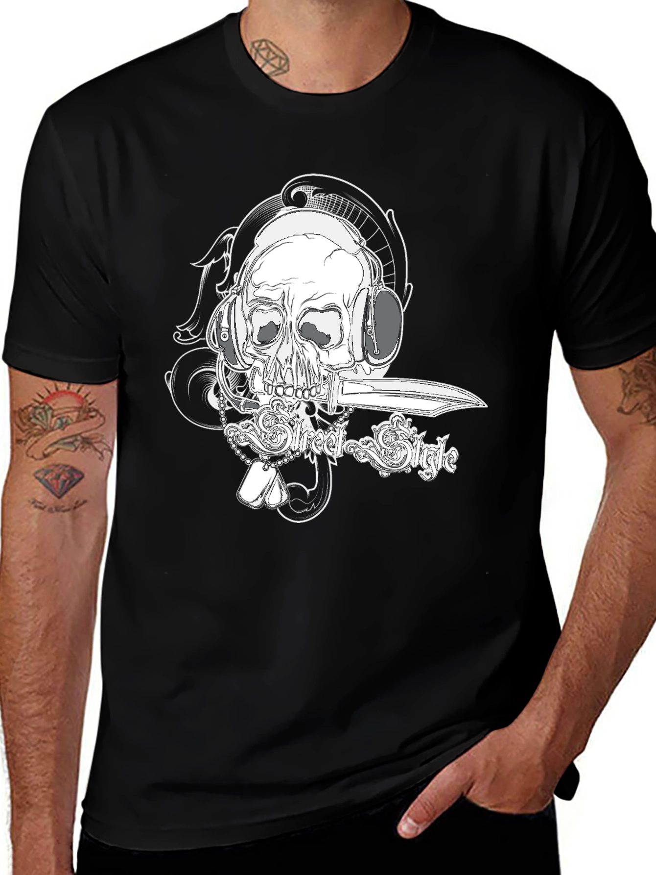 Variant 26 of Skull Headphone Graphic Tee - Edgy Street Style