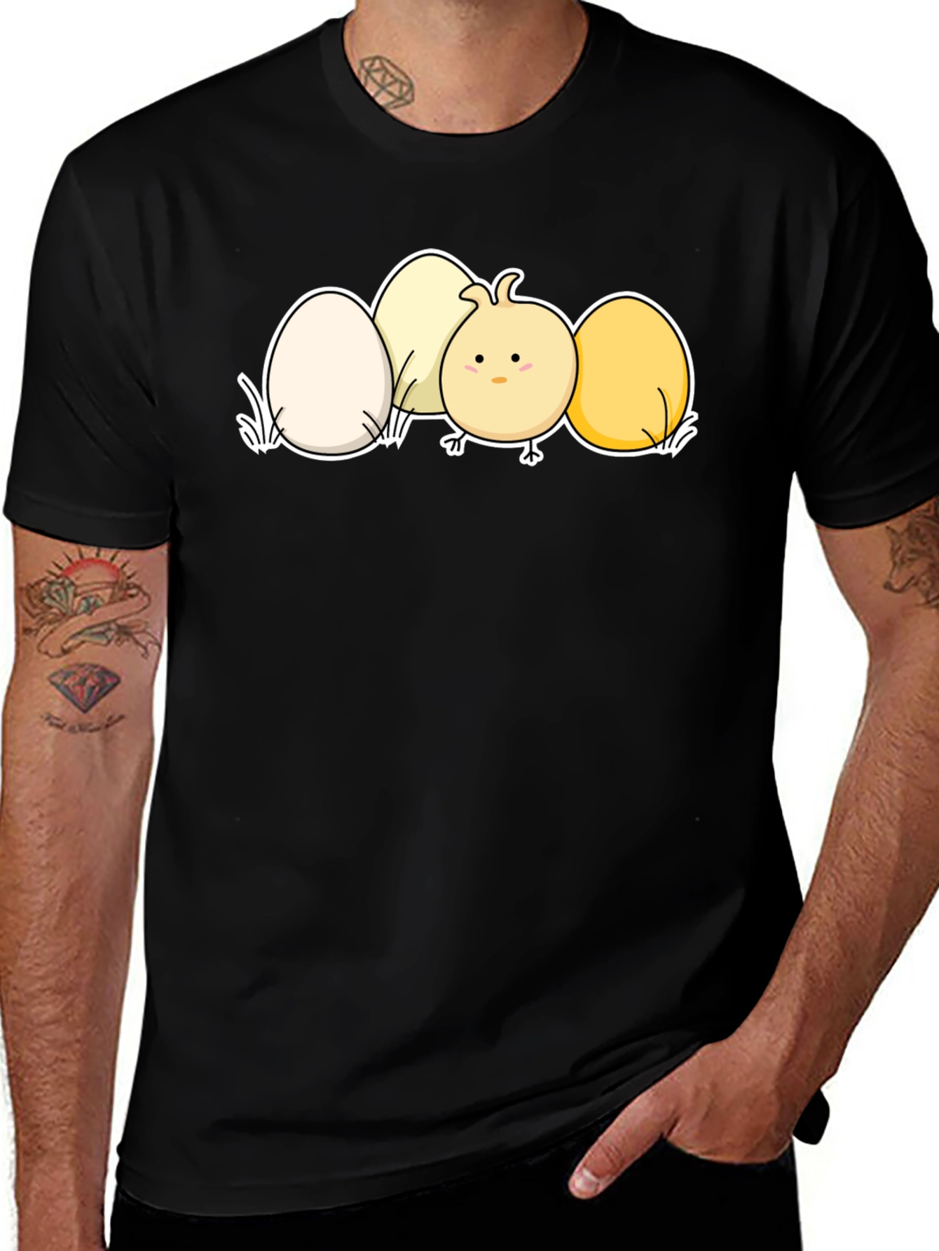 Variant 16 of Cute Chick & Eggs Graphic Black T-Shirt