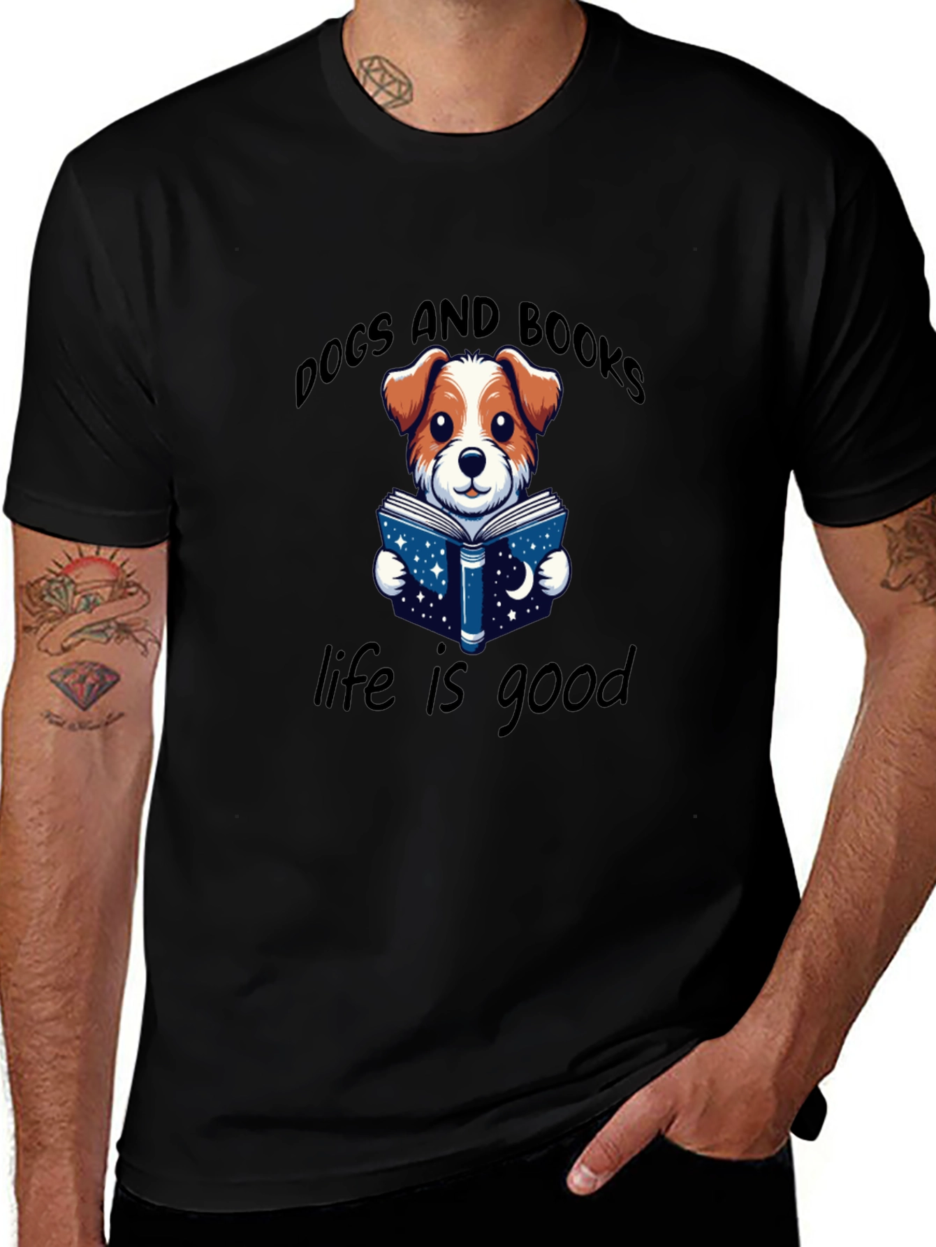 Variant 20 of Dogs and Books Graphic T-Shirt - Life is Good!