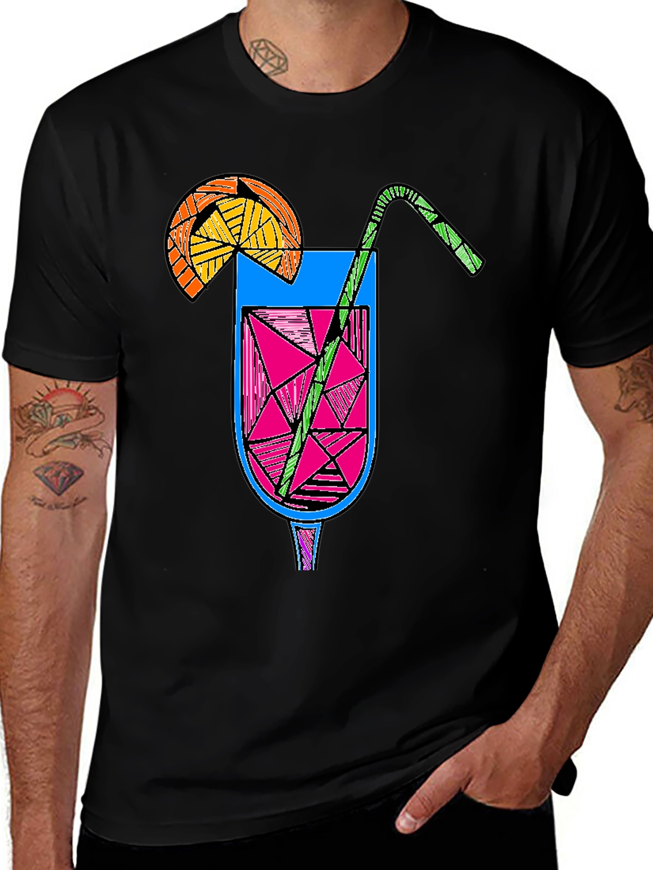 Variant 11 of Geometric Cocktail Graphic Tee - Black Unisex