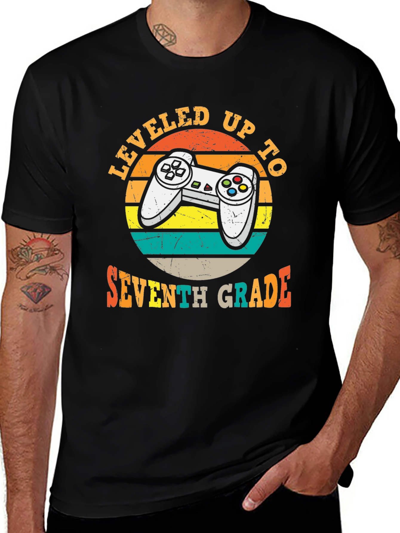 Leveled Up To Seventh Grade Graphic Tee - Gamer Style