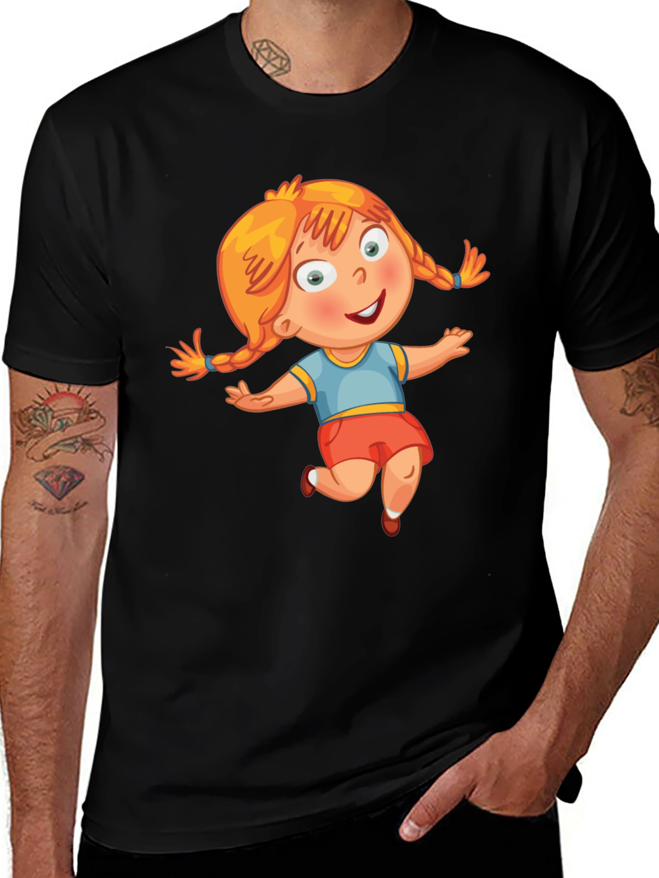 Variant 3 of Girl Cartoon Graphic Black T-Shirt