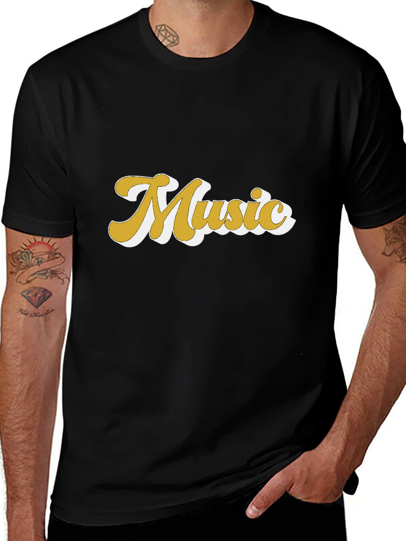 Variant 21 of Retro "Music" Graphic Tee - Black Cotton T-Shirt