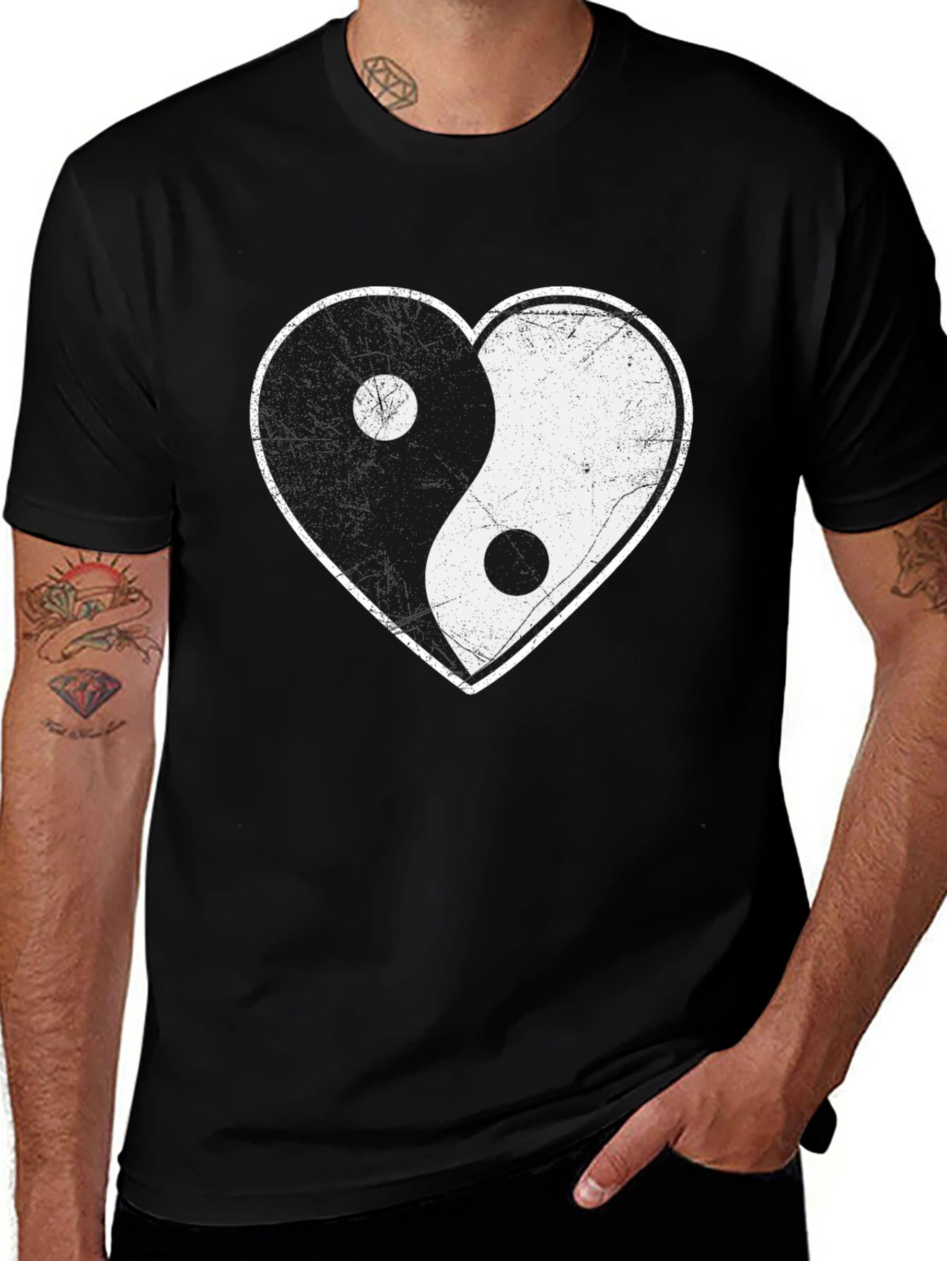 Variant 15 of Yin Yang Heart Graphic T-Shirt - Black