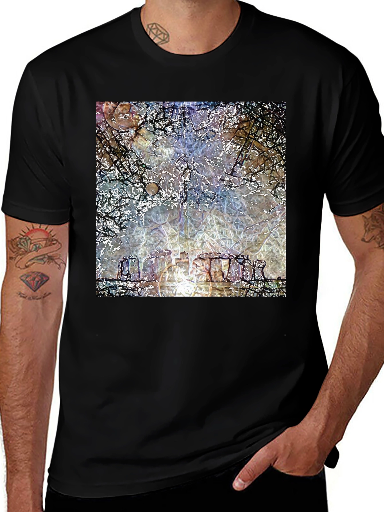 Variant 24 of Stonehenge Graphic Tee - Mystical Men's Black T-Shirt