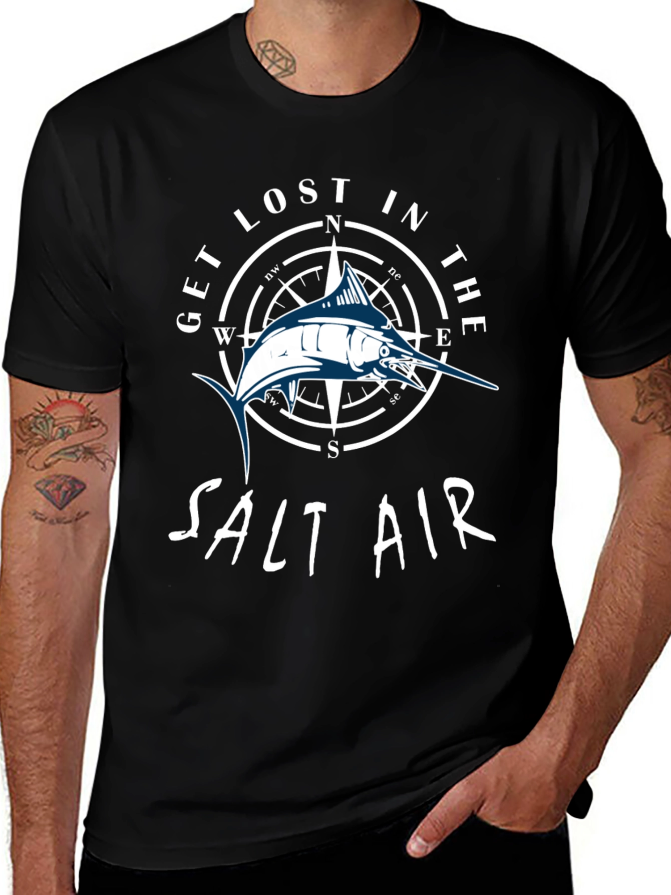 Get Lost In The Salt Air T-Shirt - Marlin Compass Design