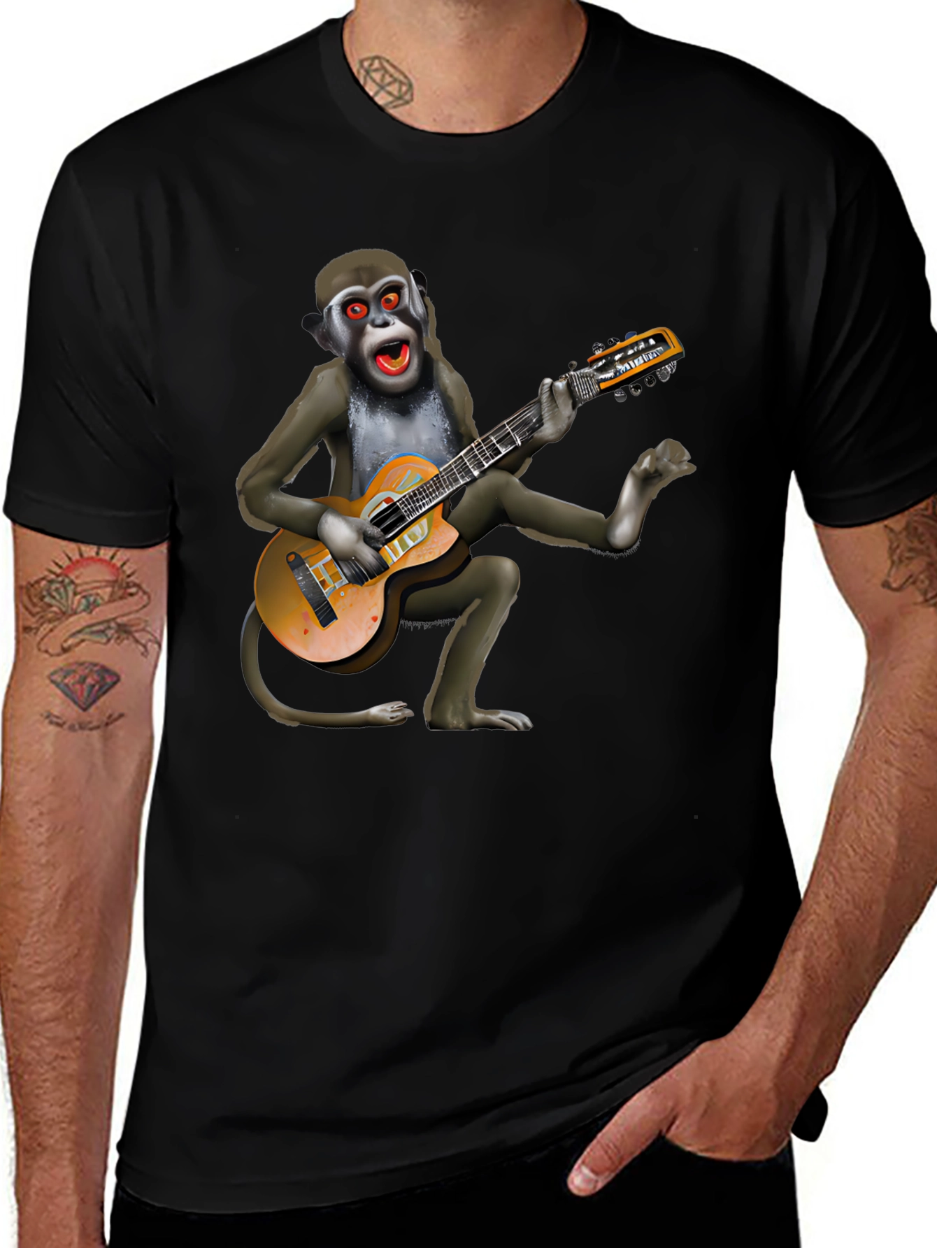 Variant 3 of Monkey Guitarist Graphic Tee - Black Unisex Shirt