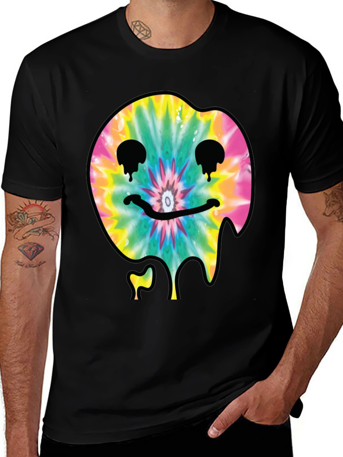 Variant 20 of Tie-Dye Dripping Smiley Face Graphic T-Shirt