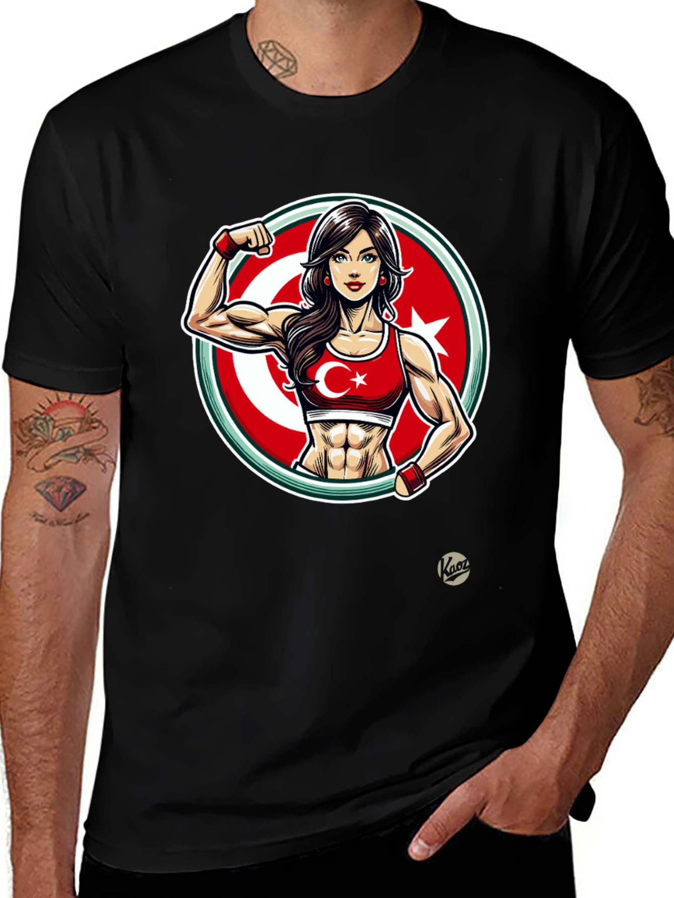 Turkey Flag Muscle Girl T-Shirt - Patriotic Fitness Tee