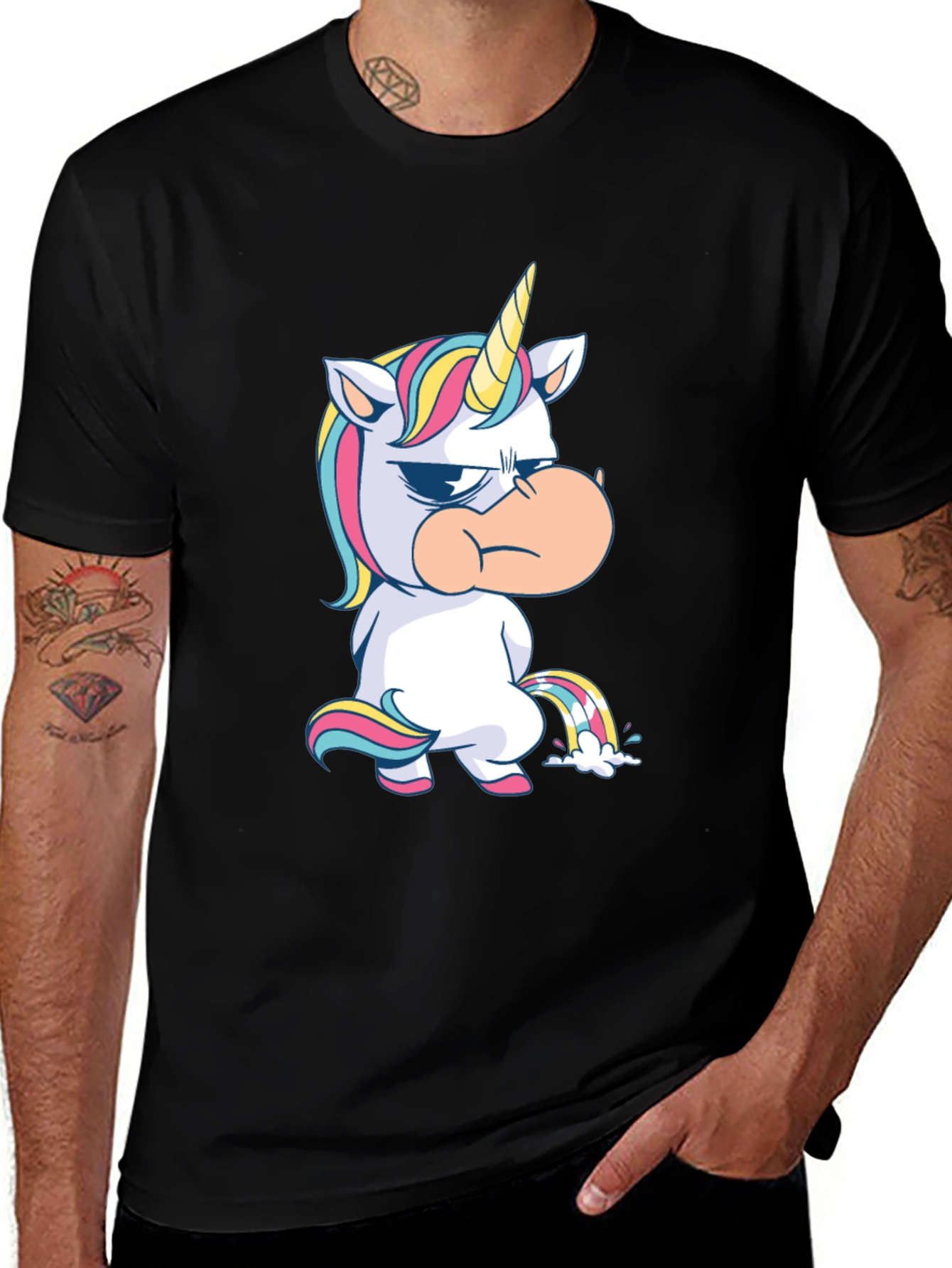 Black Grumpy Unicorn Black T-Shirt Novelty Tee main image