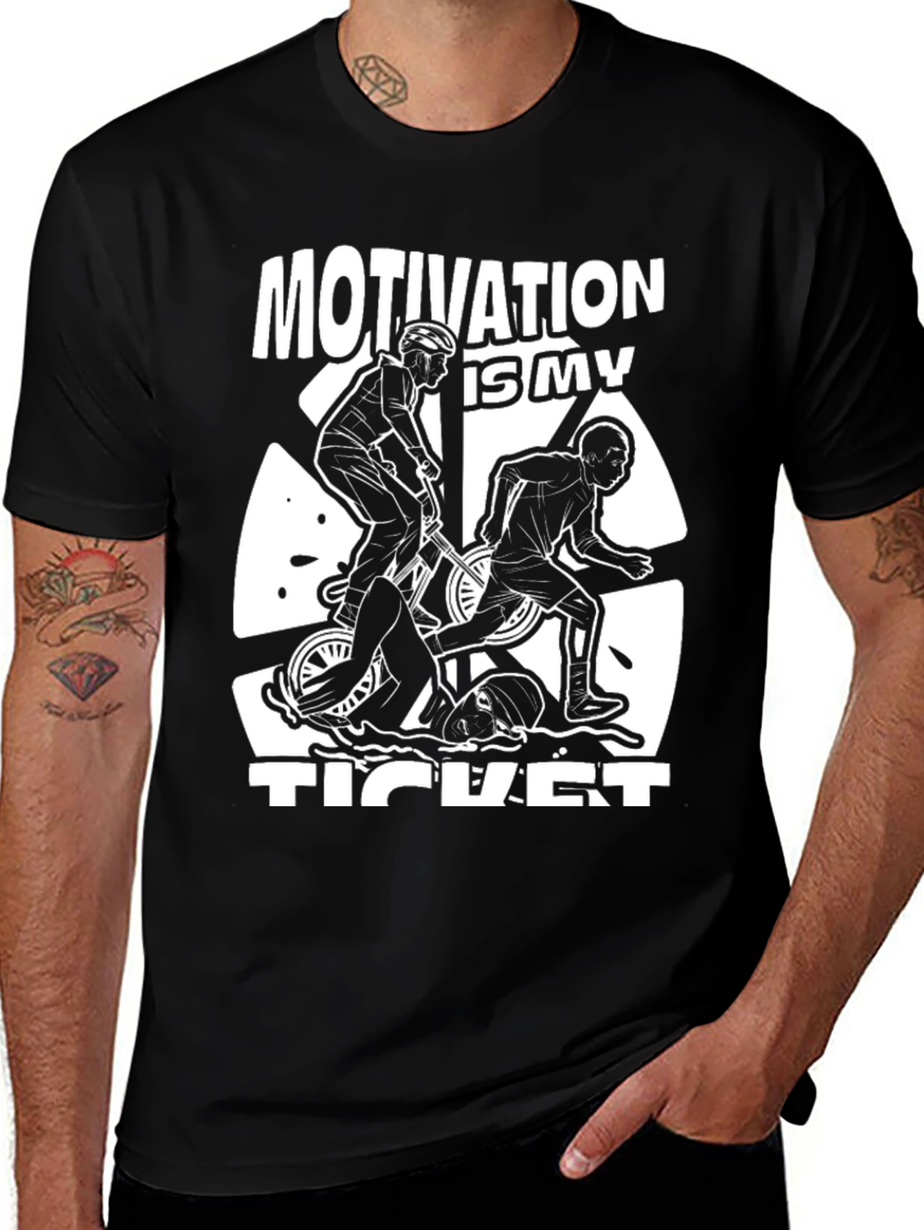 Variant 24 of Motivation is My Ticket Black Graphic Tee