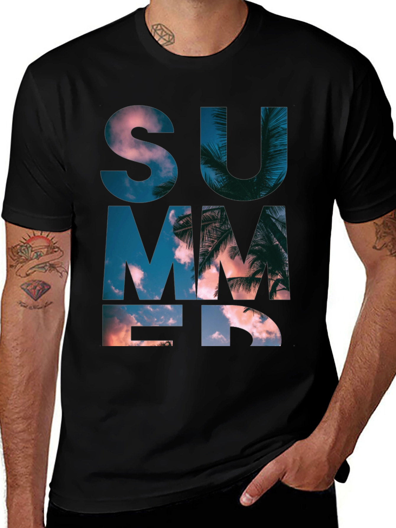 Variant 20 of Summer Graphic Print Men's Black T-Shirt