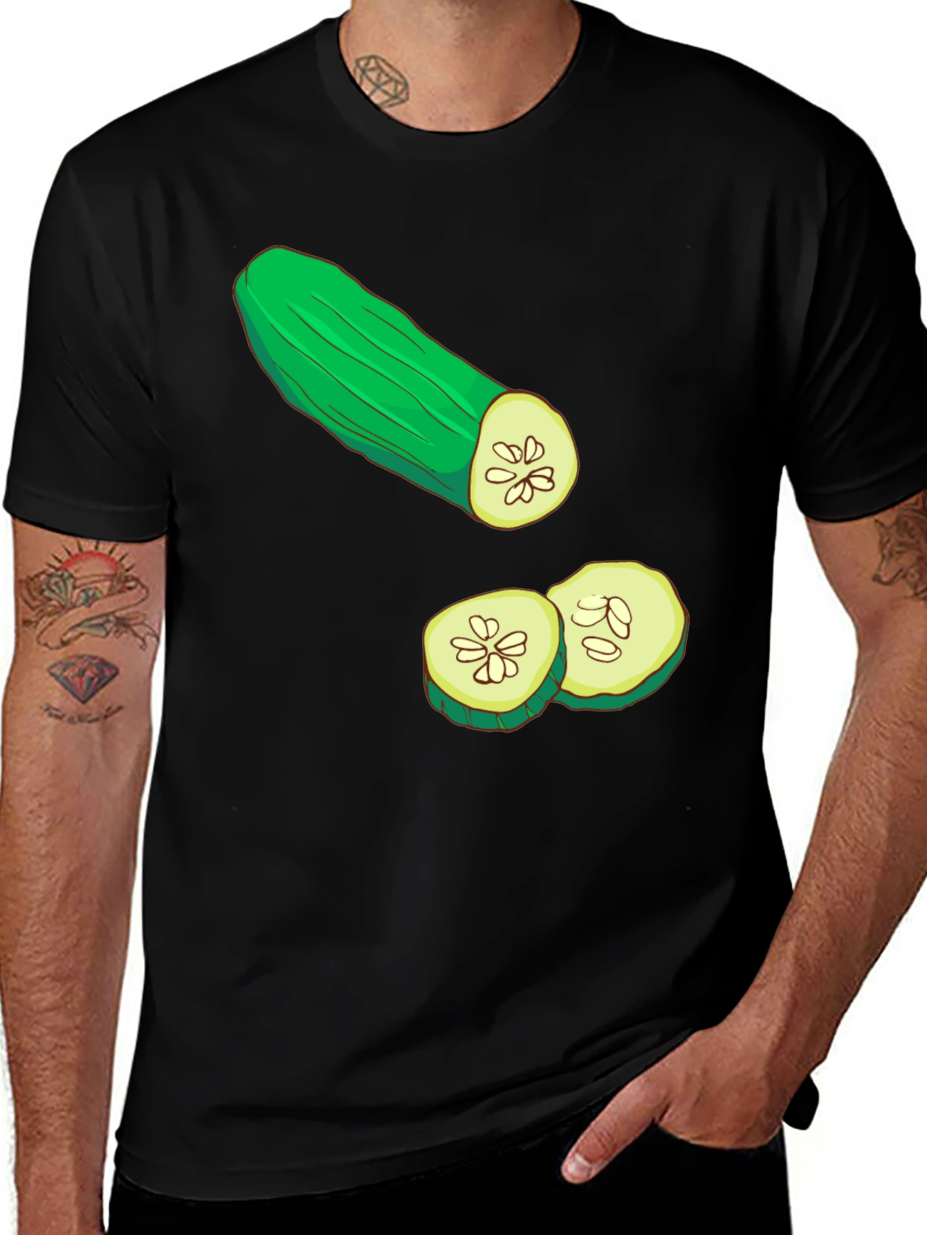 Variant 29 of Cucumber Graphic T-Shirt - Black Cotton Tee