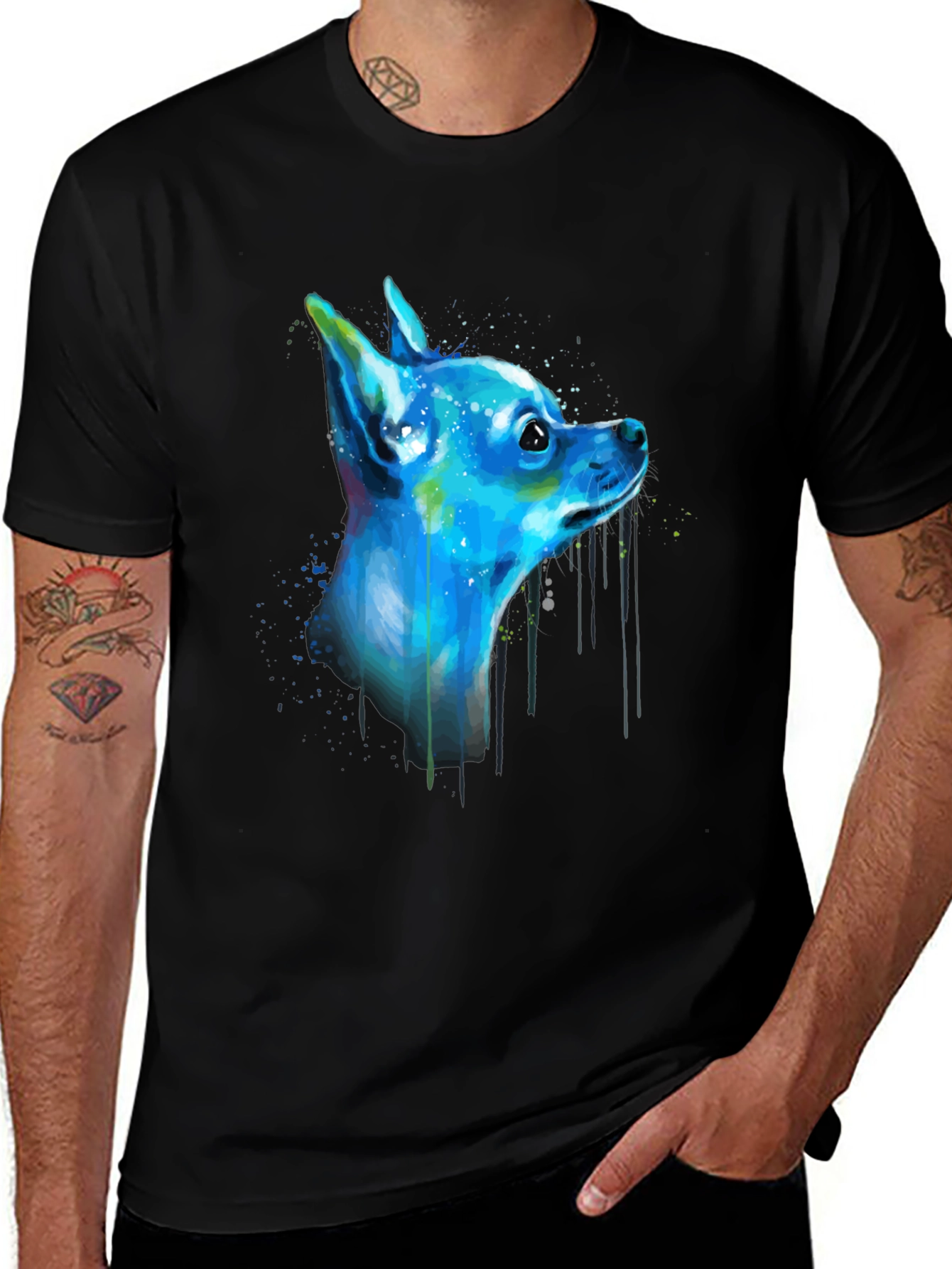 Colorful Chihuahua Graphic Tee - Black
