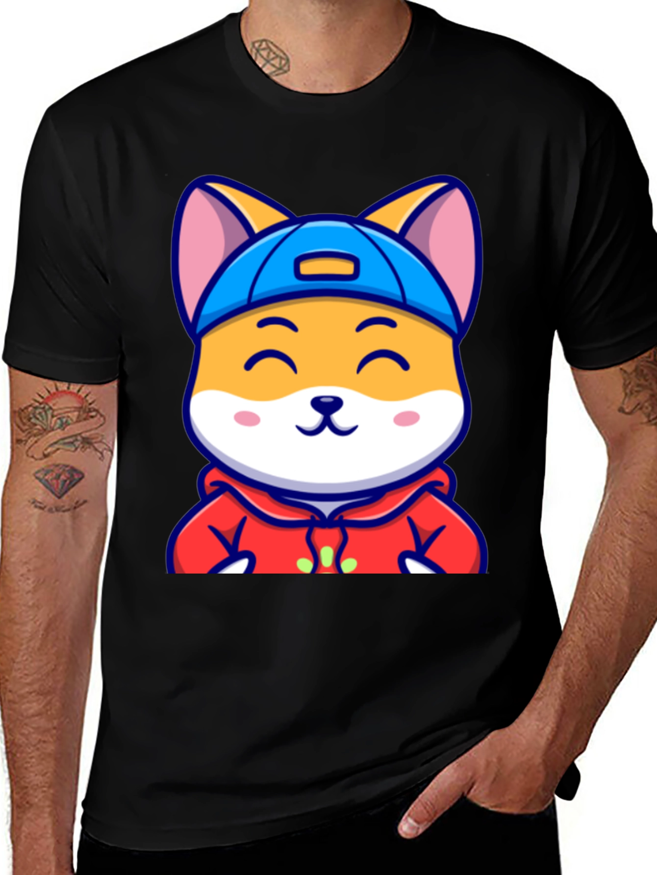 Variant 6 of Cartoon Dog T-Shirt - Shiba Inu in Hoodie & Hat