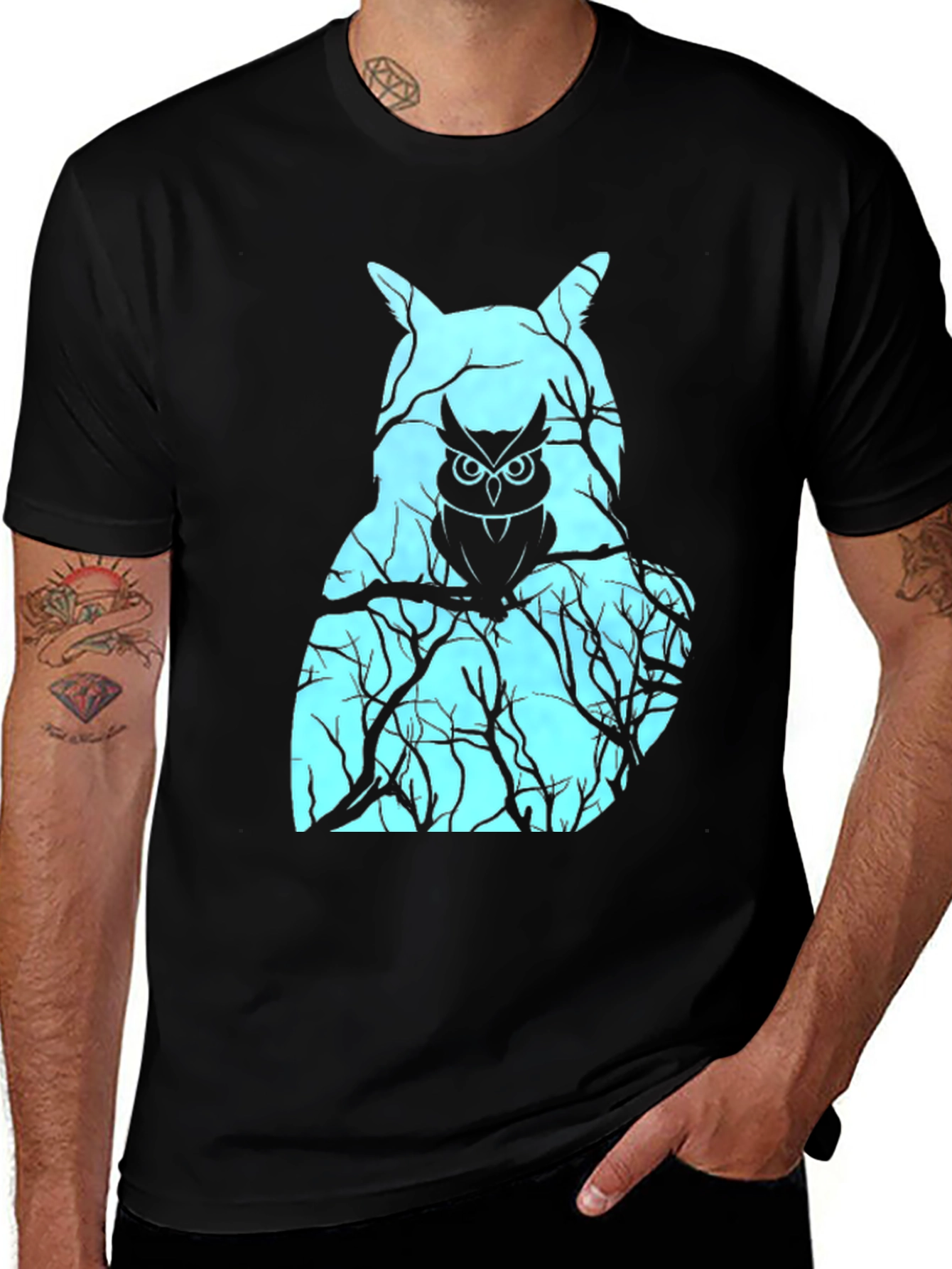 Variant 15 of Men's Black T-Shirt with Owl Graphic Design