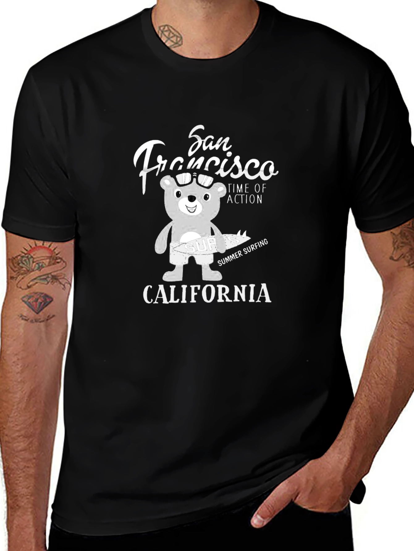 Variant 13 of San Francisco Surfing Bear Graphic Tee