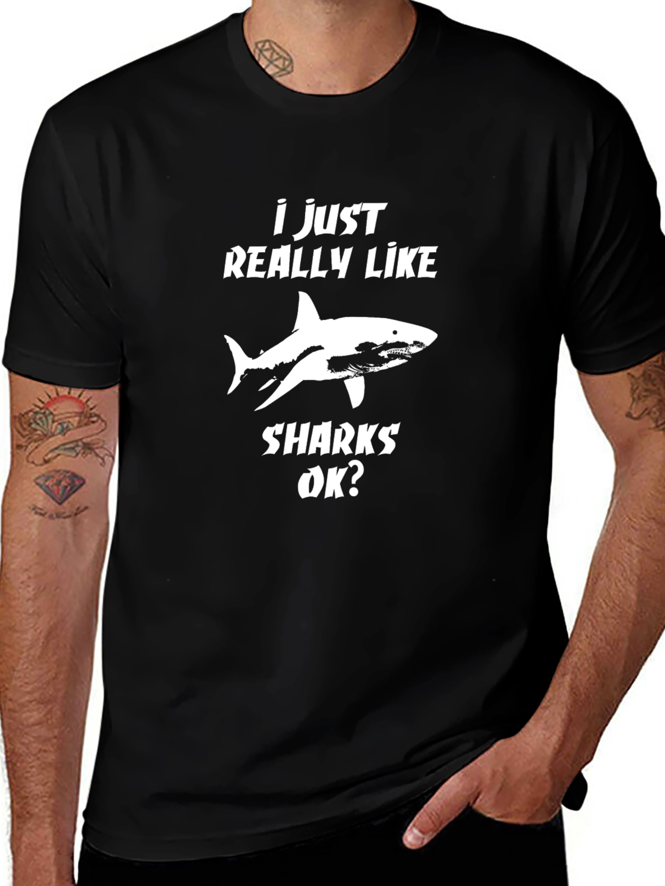 Variant 7 of I Just Really Like Sharks OK? Black T-Shirt