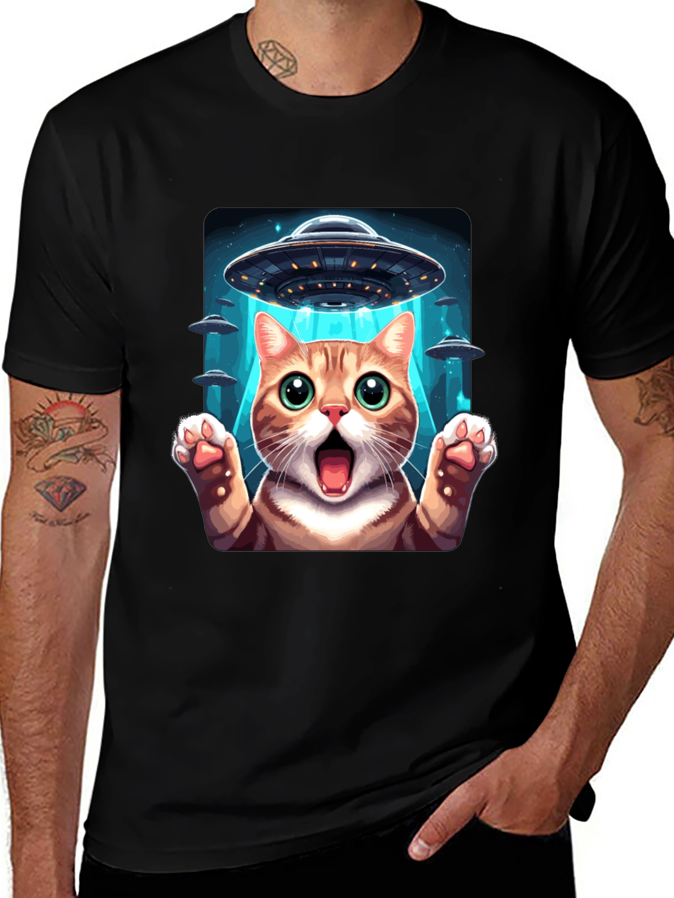 Variant 6 of Cat Abduction T-Shirt - UFO Graphic Tee
