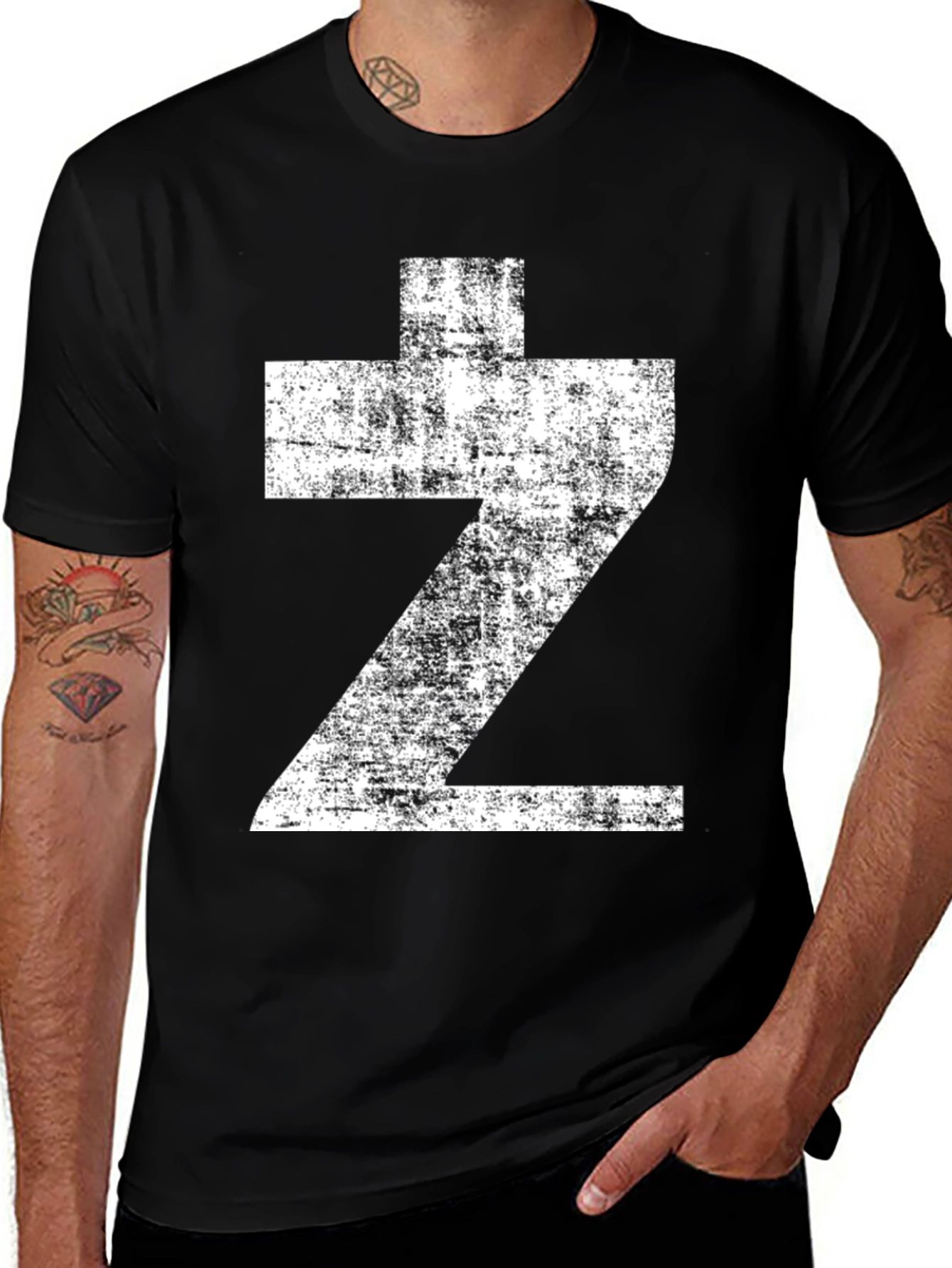 Variant 4 of Distressed "Z" Graphic Black T-Shirt