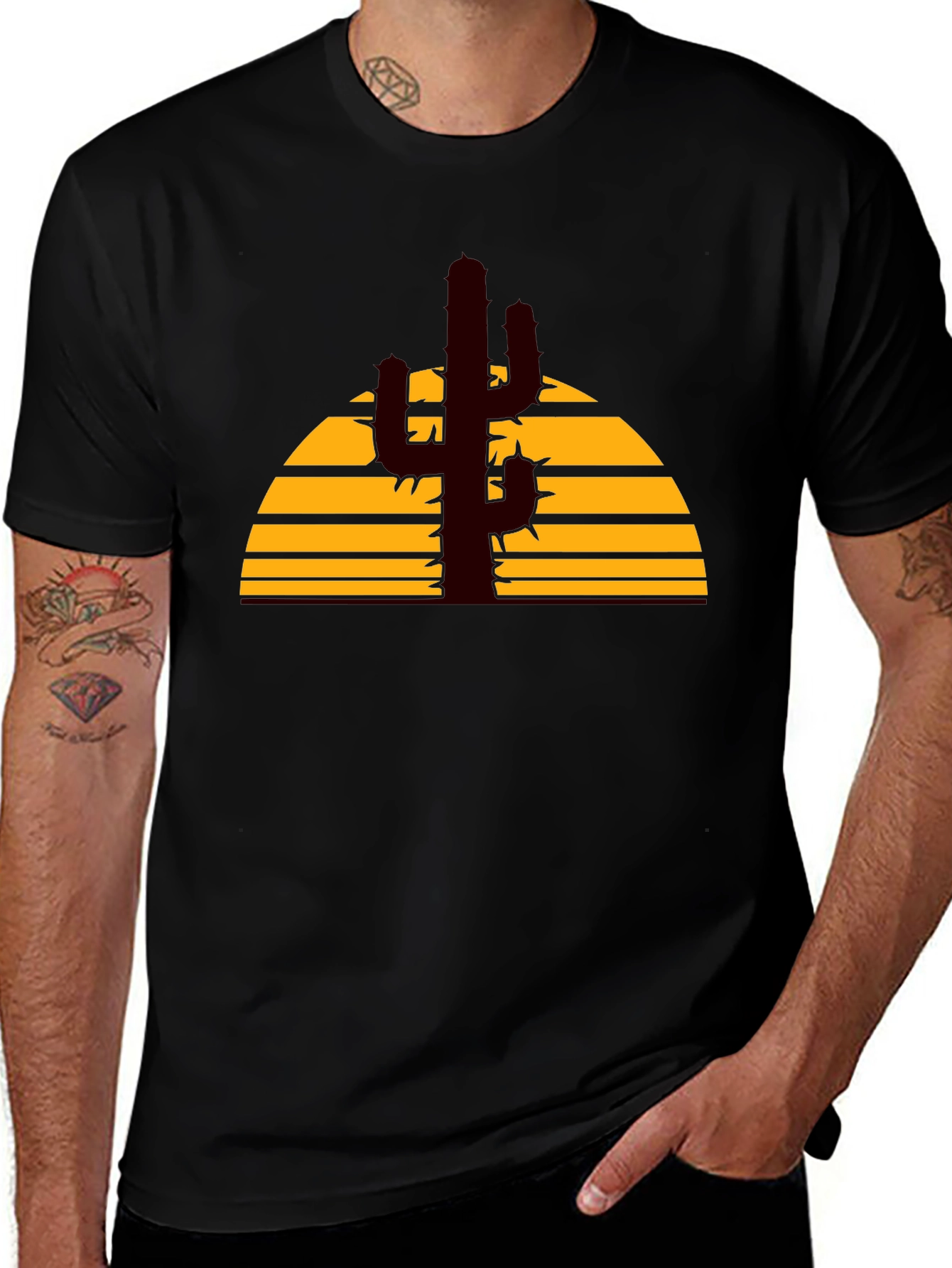 Variant 18 of Desert Sunset Cactus Graphic Tee - Black