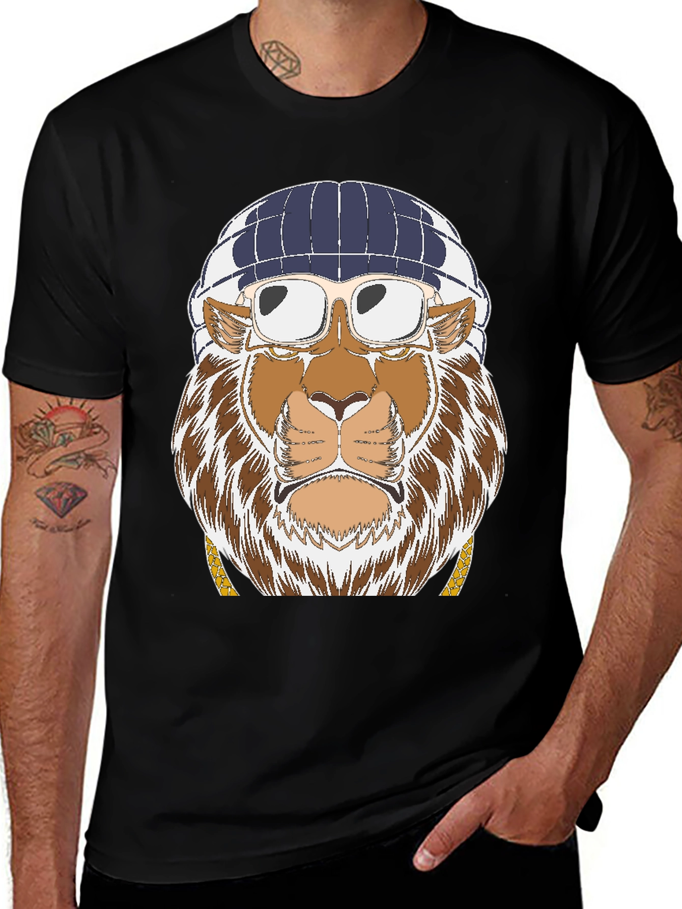 Black Cool Lion Graphic T-Shirt - Streetwear Style main image