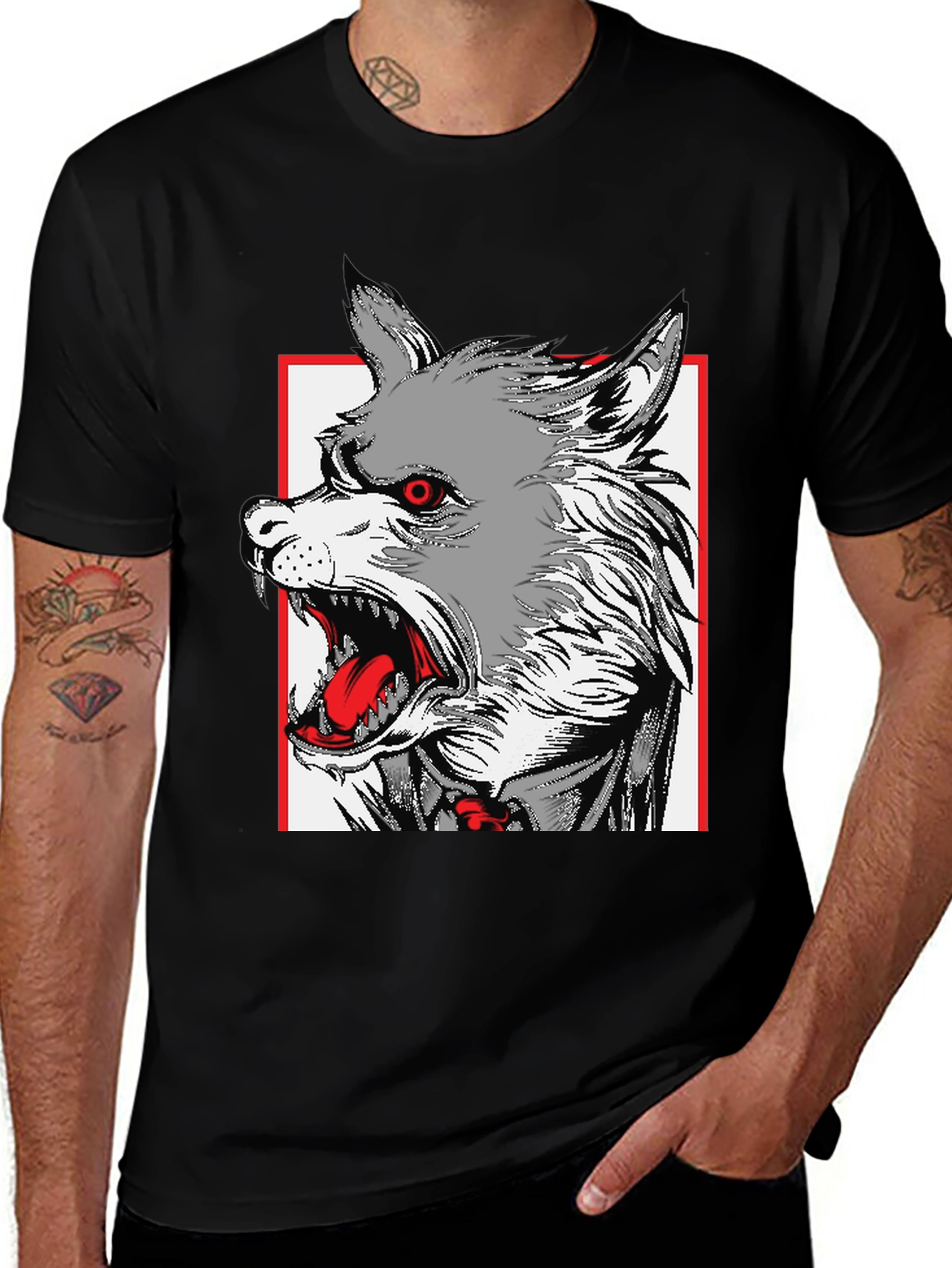 Wolf Graphic Print Black T-Shirt