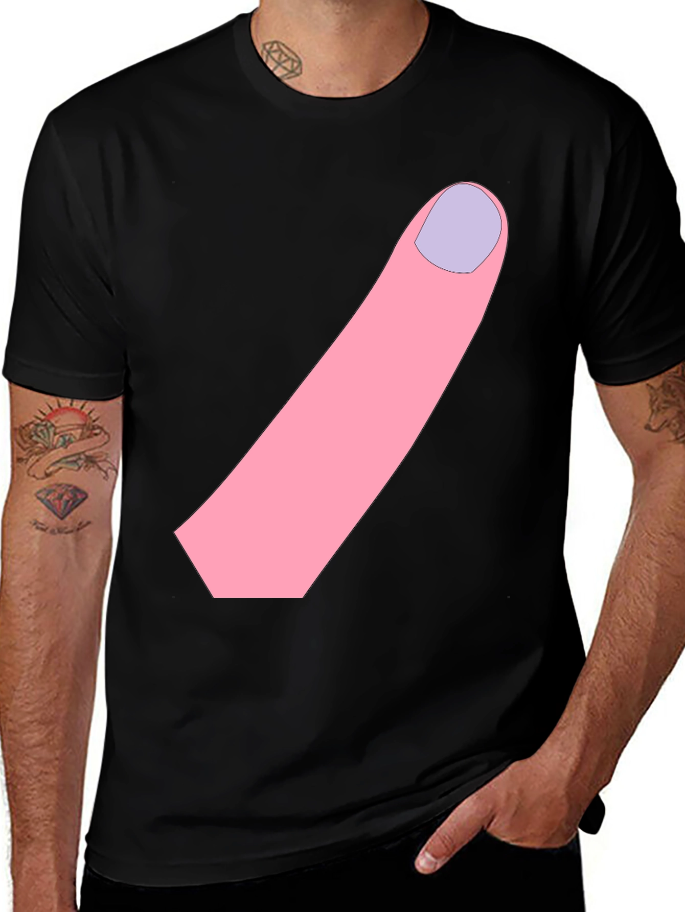 Variant 16 of Funny Finger Graphic Black T-Shirt