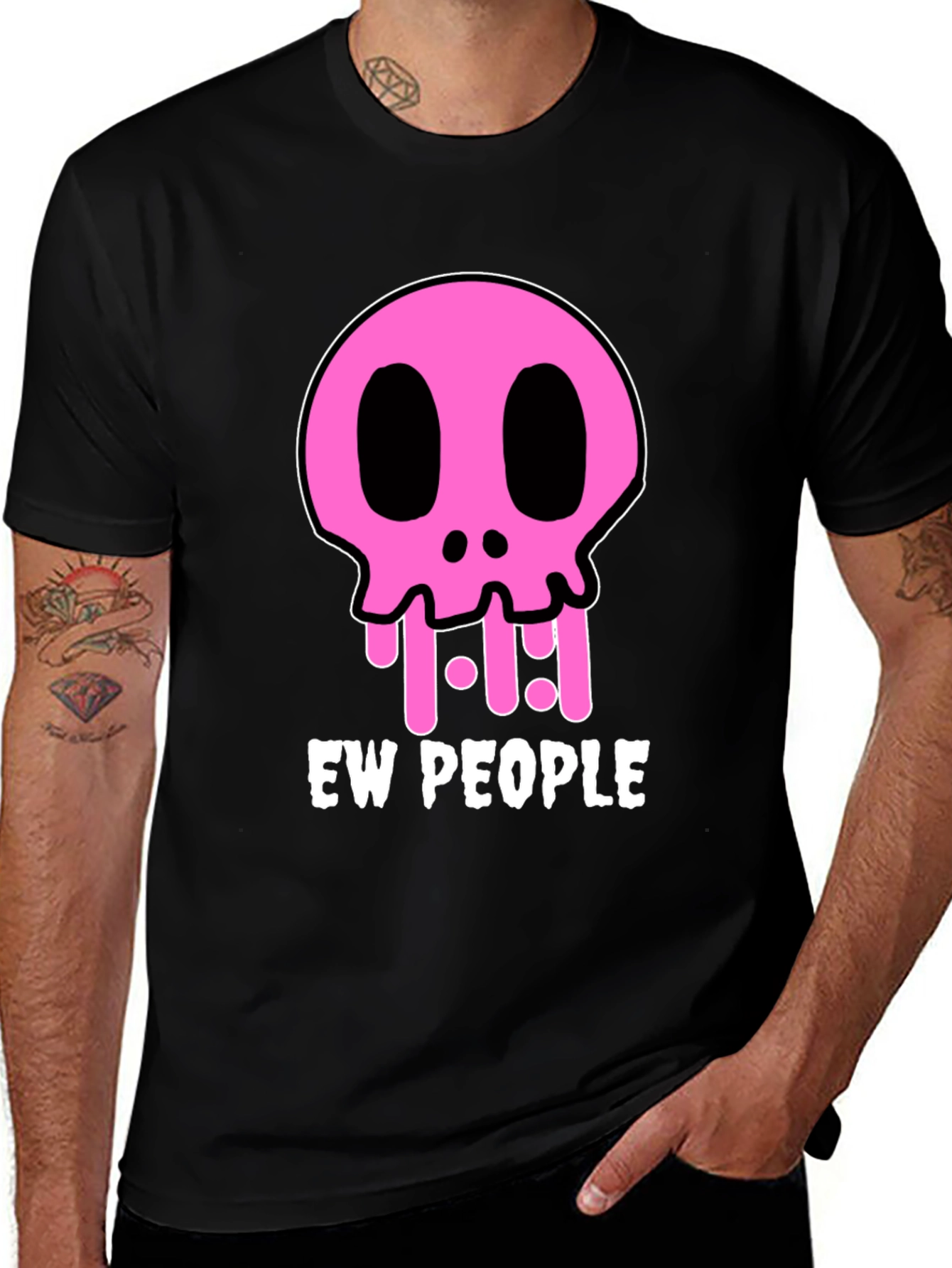 Variant 19 of Ew People Graphic Tee - Pink Skull Black T-Shirt