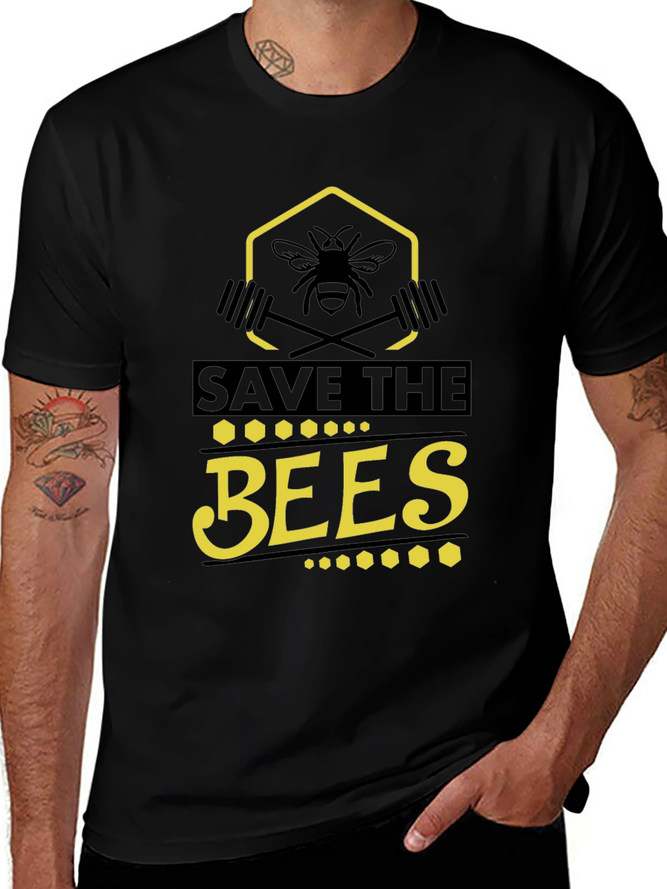 Variant 23 of Save the Bees Graphic Tee - Black Cotton T-Shirt