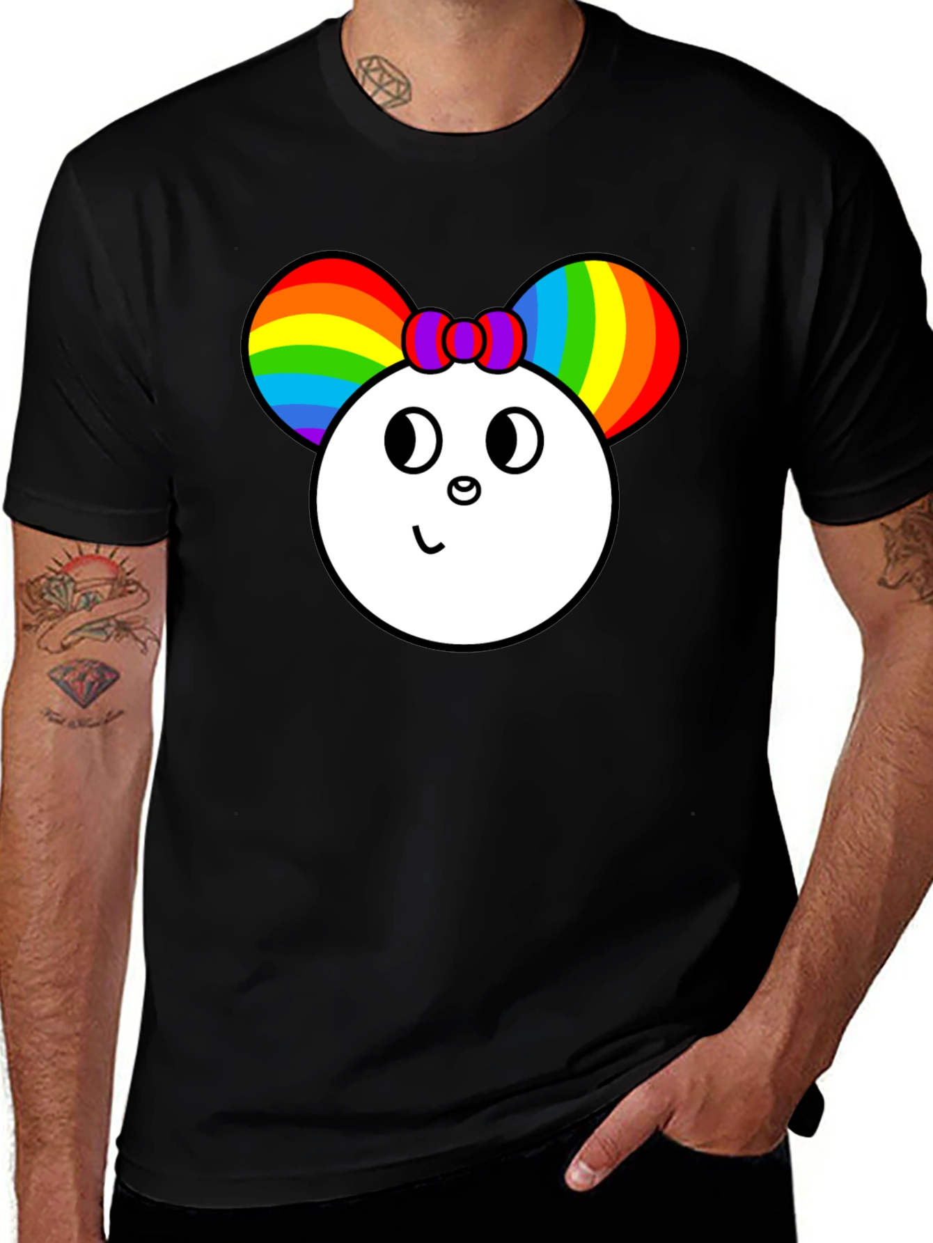 Variant 23 of Rainbow Mouse Graphic Tee - Black Cotton Blend