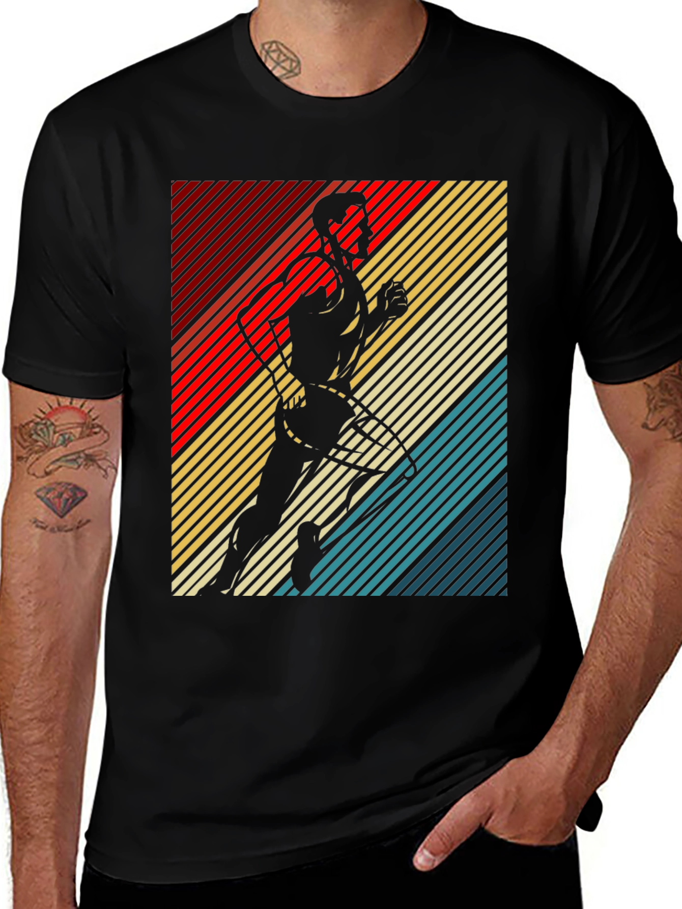 Variant 9 of Retro Runner Graphic Tee - Black Cotton T-Shirt
