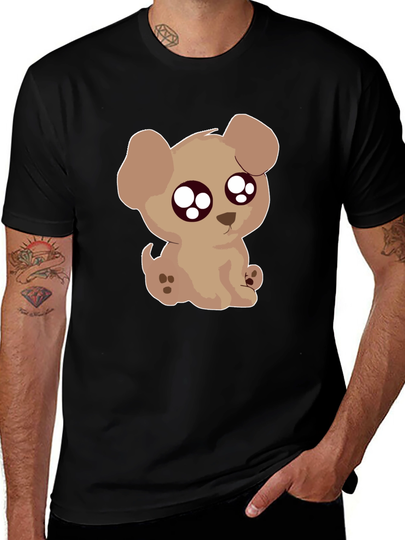 Variant 30 of Cute Puppy Graphic Black T-Shirt