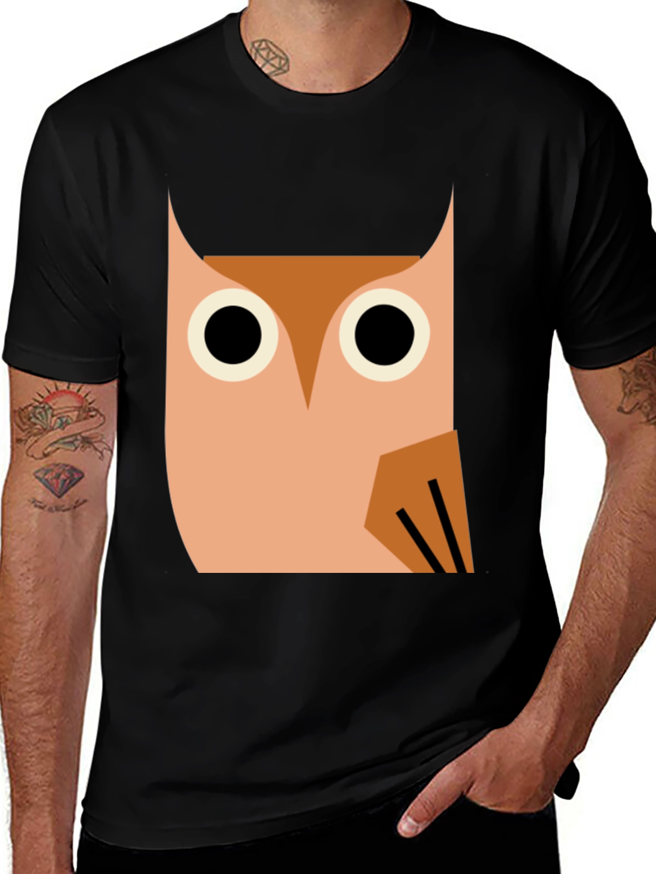 Variant 8 of Modern Owl Graphic Tee - Black Cotton Blend