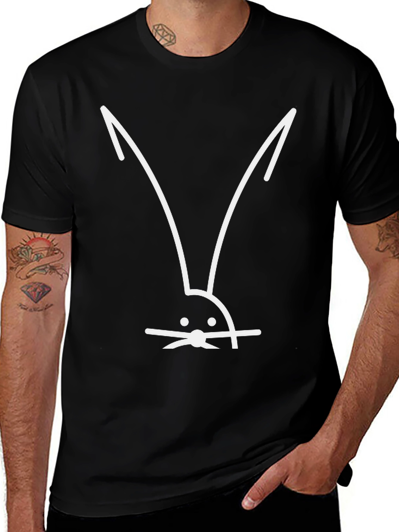 Variant 5 of Minimalist Rabbit Graphic Tee - Black Cotton Blend